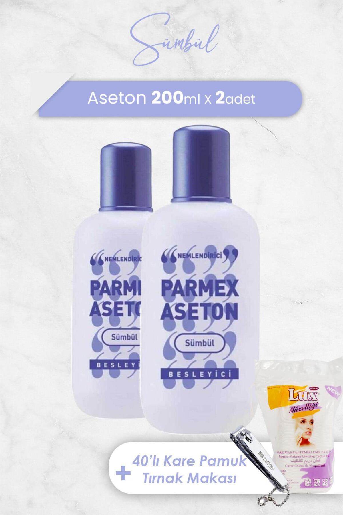 Aseton Sümbül Mor 200 ml x 2 Adet, Kare Pamuk 40' lı ve Tırnak Makası