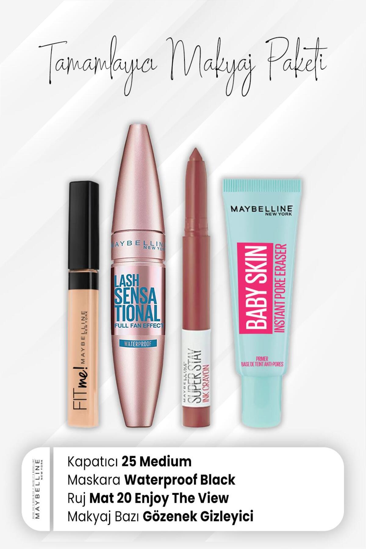 Fit Me Kapatıcı 25, Waterproof Maskara Black, Crayon Mat Ruj 20 Enjoy ve Makyaj