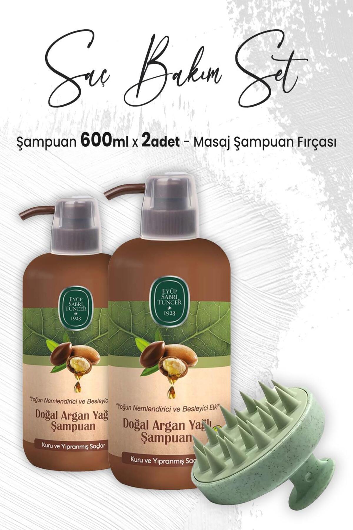 Argan Yağlı Şampuan 600 ml x 2 Adet ve Masaj Şampuan Fırçası Yeşil