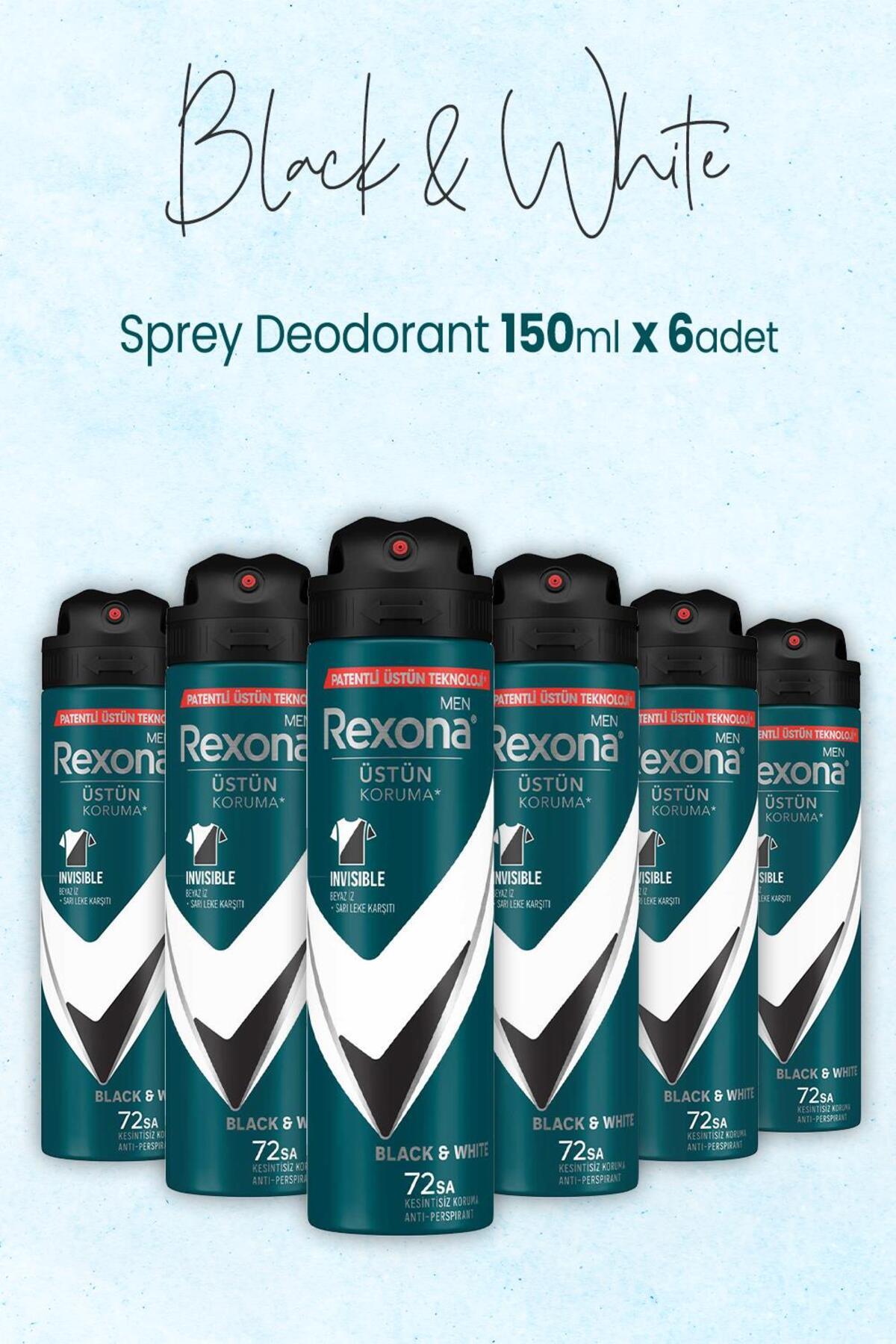 Men Sprey Deodorant Black White 150 ml x 6 Adet