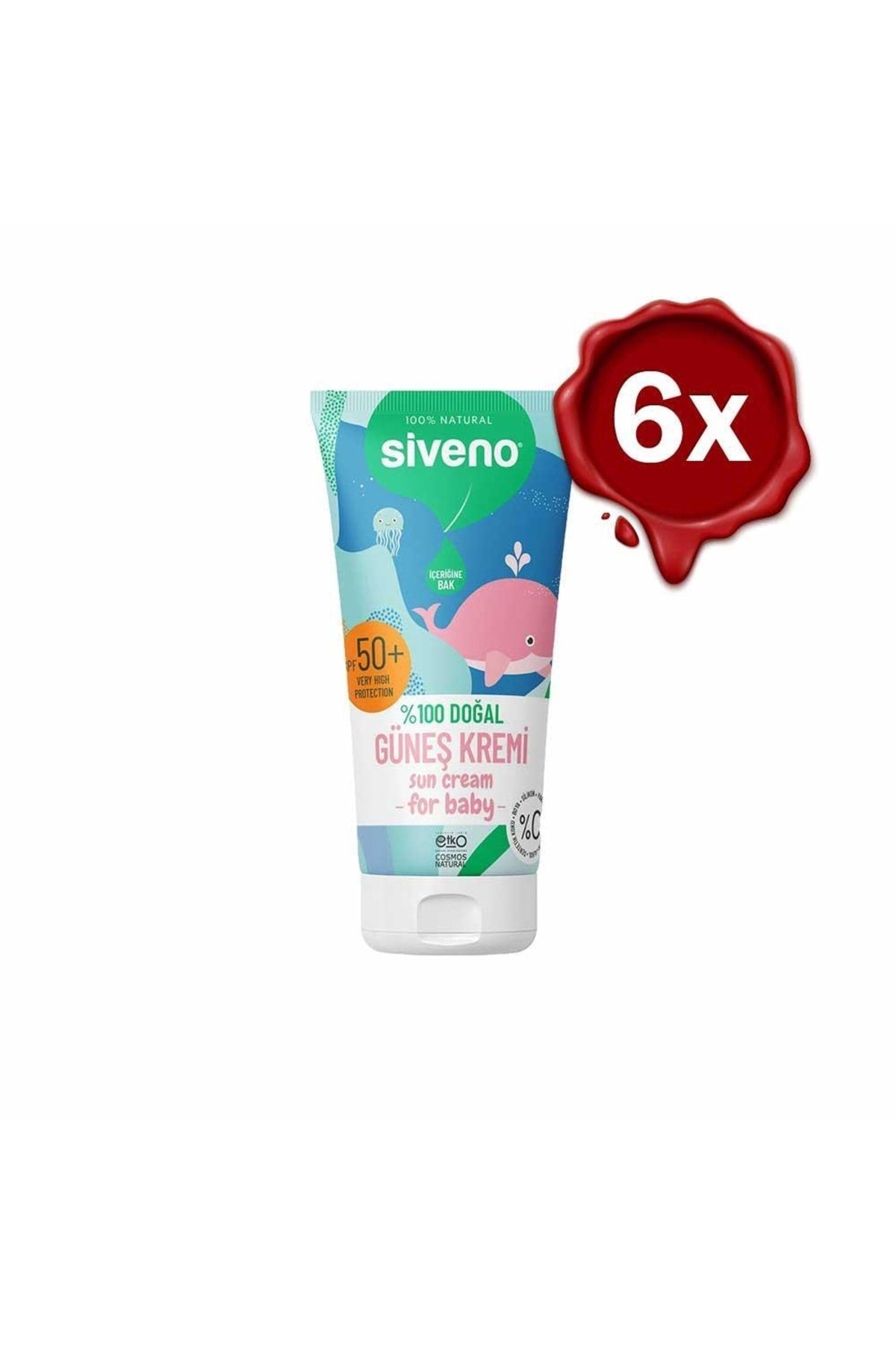 %100 Doğal Bebek Güneş Kremi Leke Karşıtı Antioksidan Nemlendirici Bitkisel UVA UVB SPF50 X 6 Adet