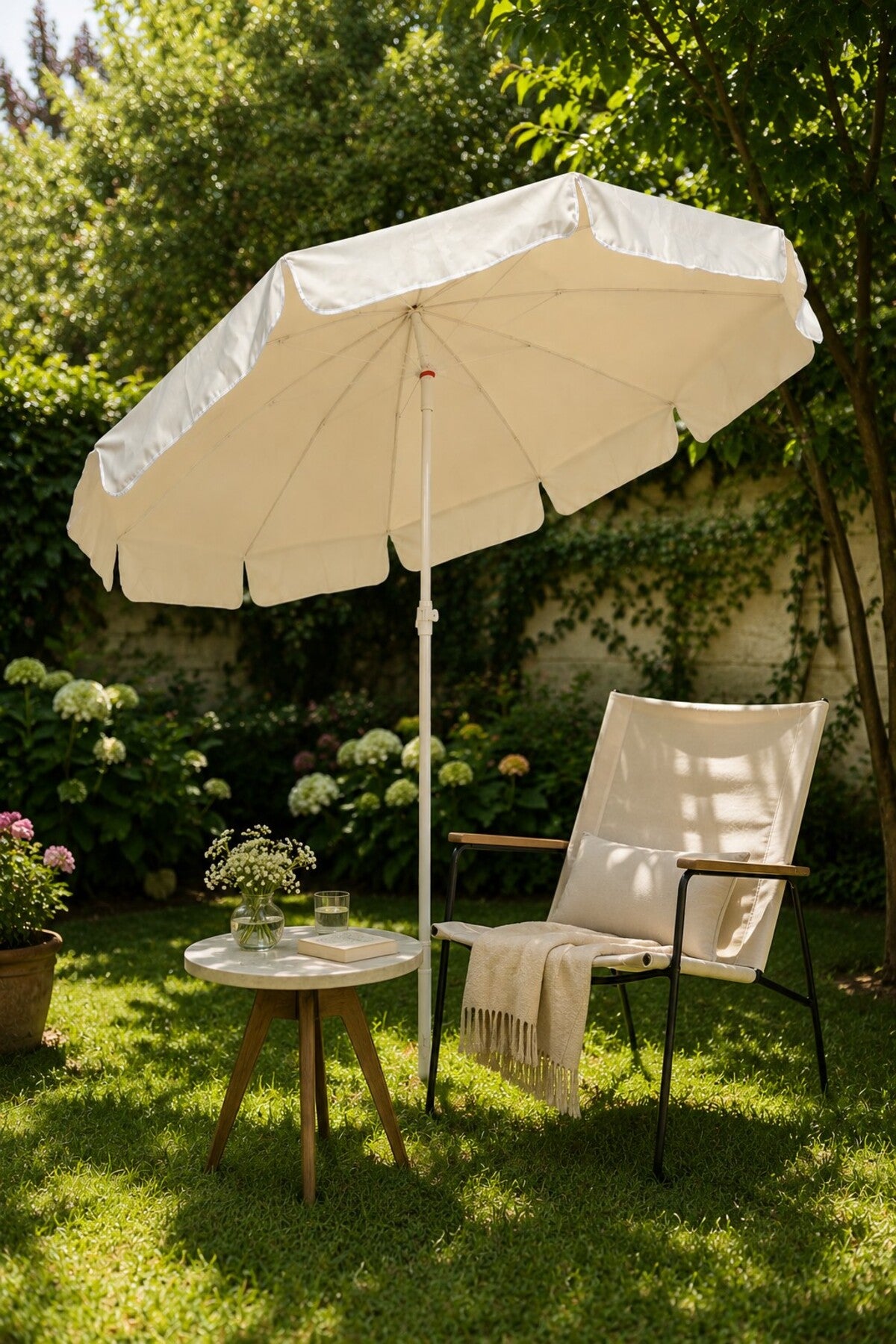 Krem Plaj ve Bahçe Şemsiyesi 200 cm çap / 10 Telli