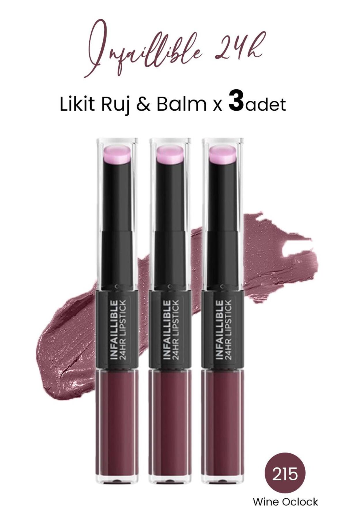 Infaillible 24h Likit Ruj & Balm 215 Wine Oclock X 3 Adet