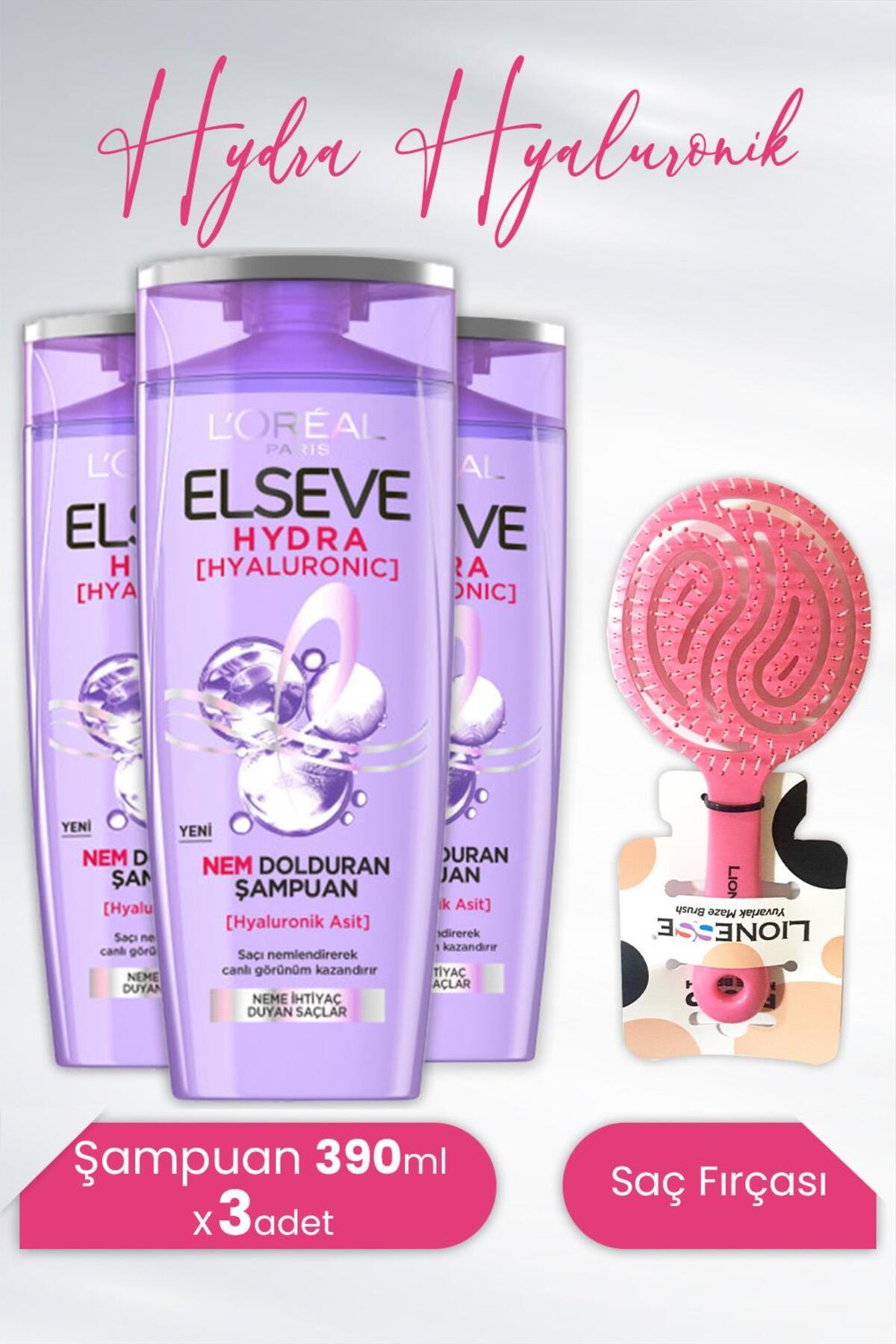 Hydra Hyaluronik Şampuan 390 ml x 3 Adet ve Tarko Lionesse Saç Fırçası Yuvarlak Pembe
