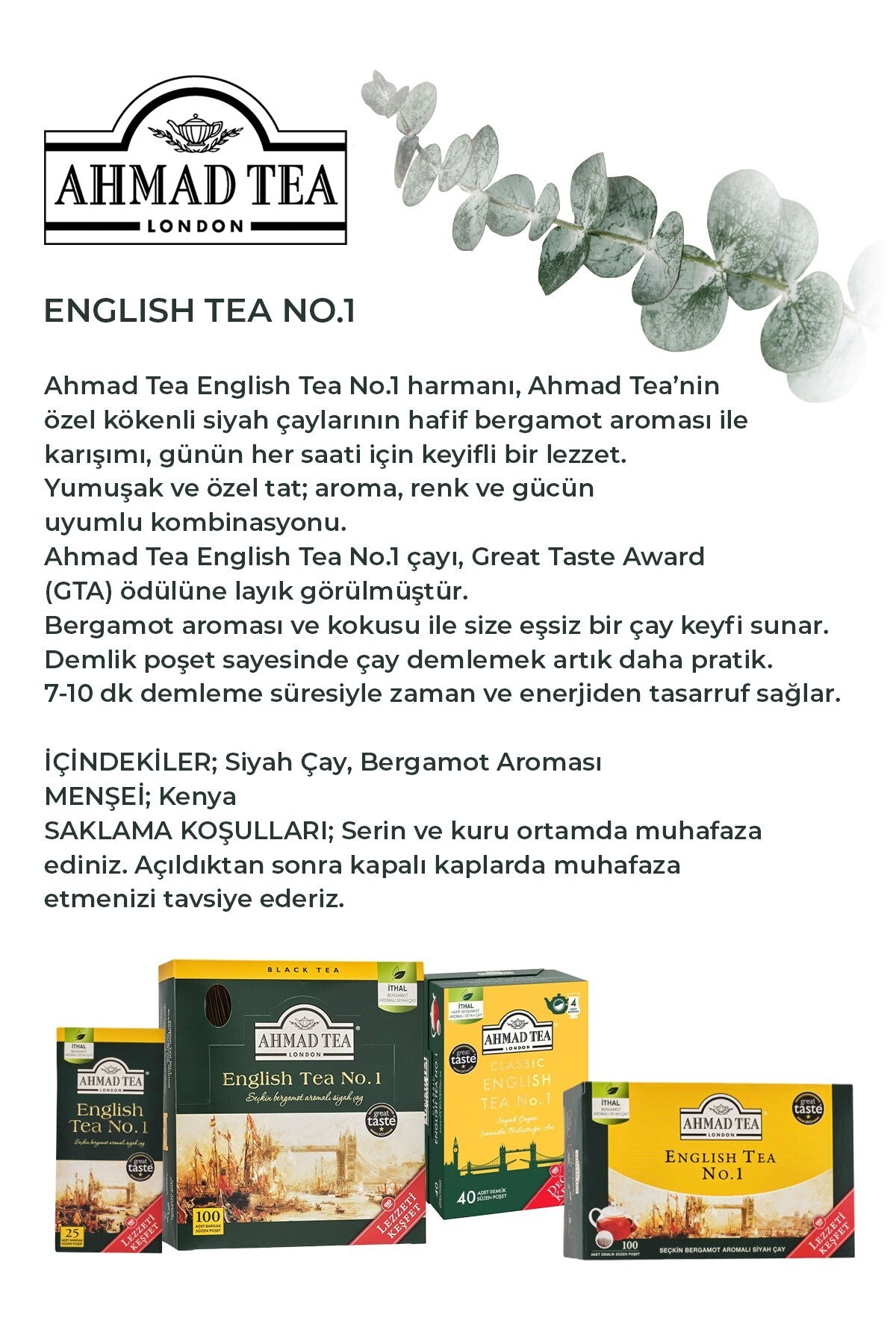 3'lü English Tea No.1 Demlik Poşet Çay 100'lü