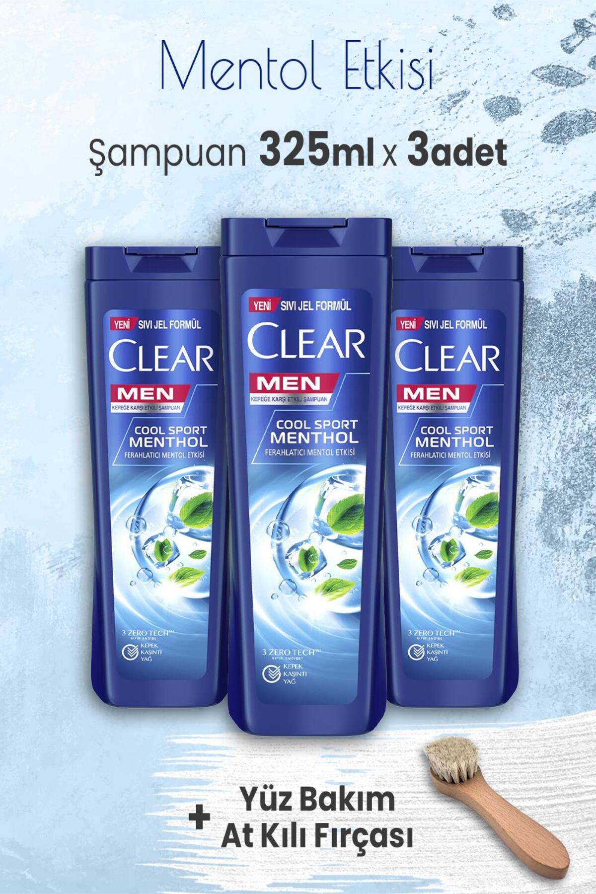 Men Şampuan Mentol Etkisi 325 ml x 3 Adet ve Yüz Bakım At Kılı Fırçası
