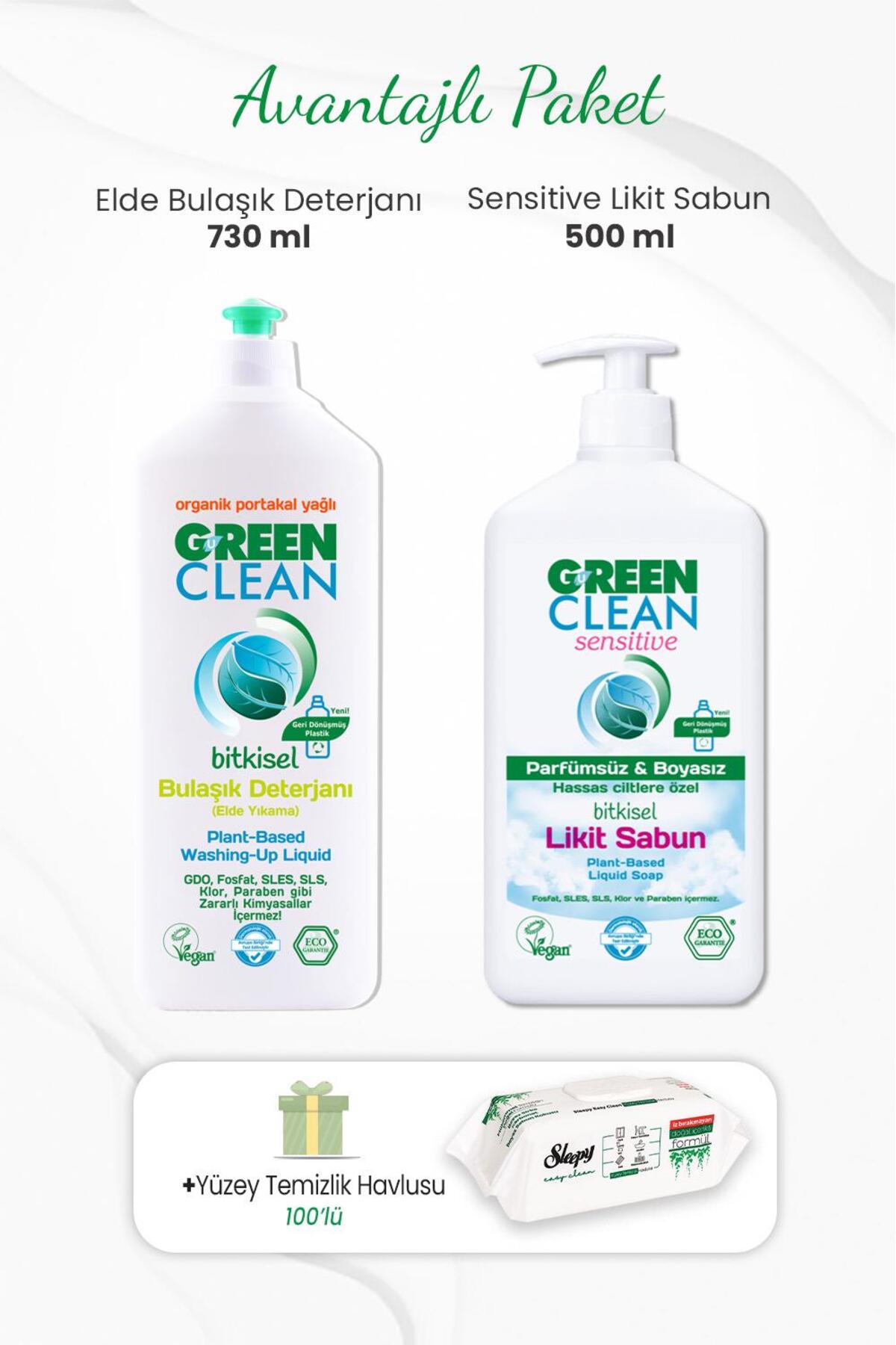 Bulaşık Deterjanı 730 ml, Likit Sabun 500 ml ve Yüzey Temizlik Havlusu 100'lü
