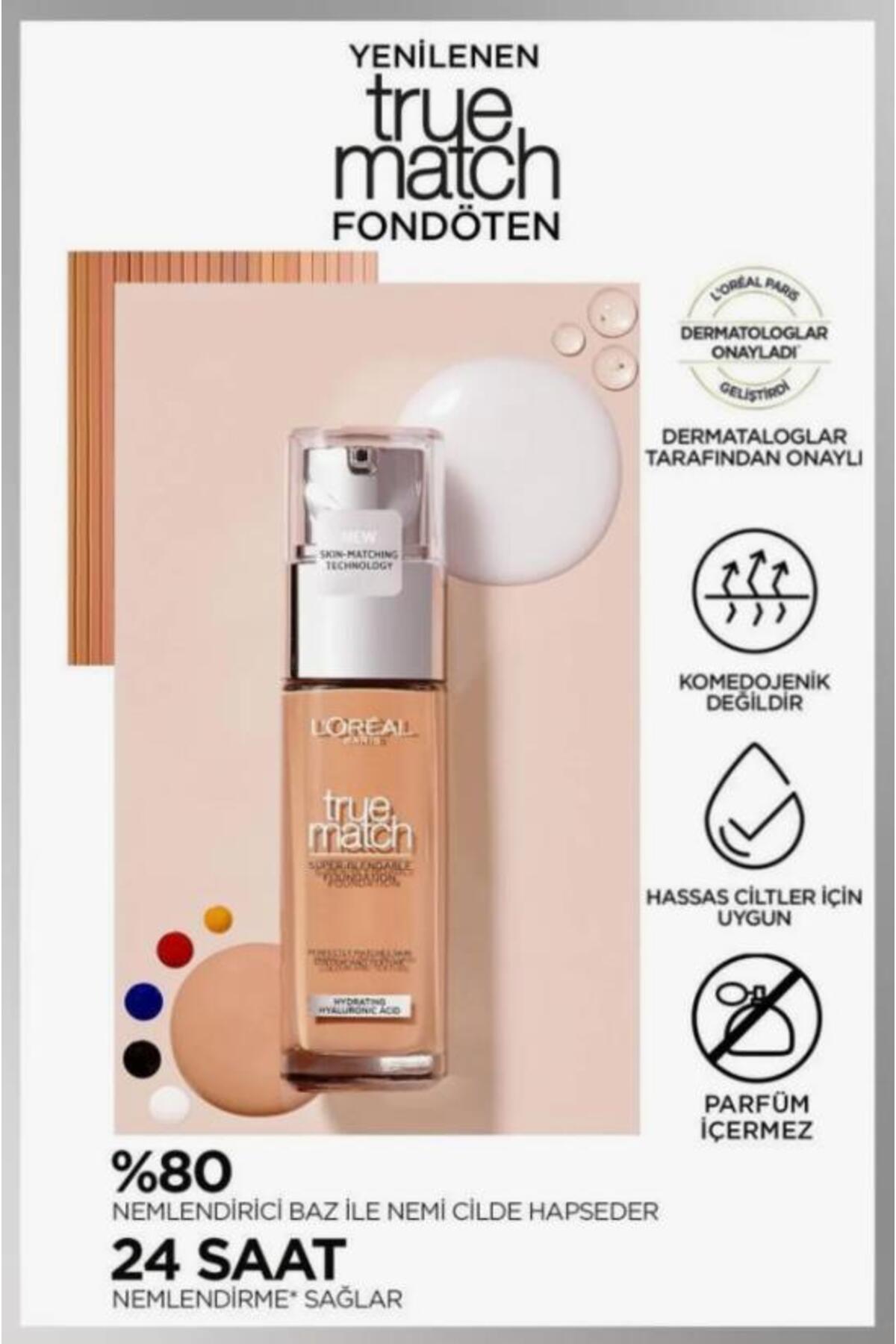 Loreal Paris True Match Fondöten 3.D/3.W, Maskara Curl Bounce Very Black, Super Stay Vinyl Ink Ruj 1
