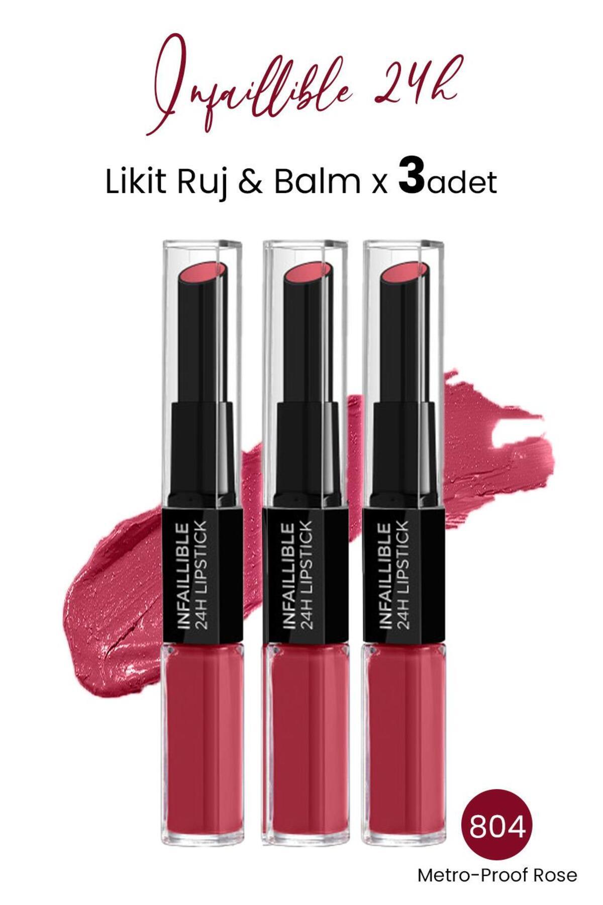 Infaillible 24h Likit Ruj & Balm 804 Metro-proof Rose X 3 Adet