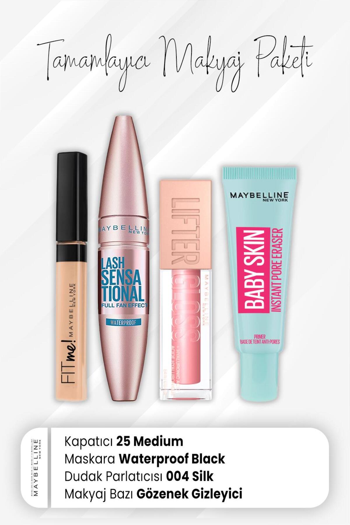 Fit Me Kapatıcı 25, Waterproof Maskara Black, Dudak Parlatıcı 004 Silk Ve Makyaj