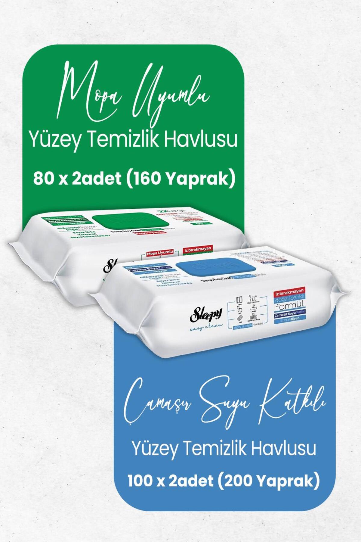 Easy Clean Mopa Uyumlu 160 Yaprak ve Çamaşır Suyu Katkılı 200 Yaprak Yüzey Temizlik Havlusu