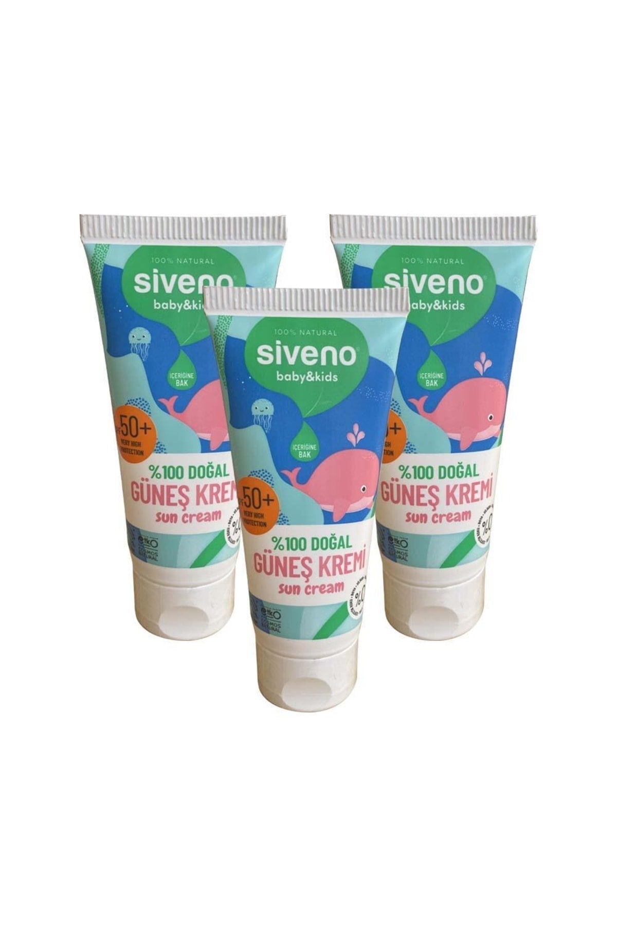 %100 Doğal Bebek Güneş Kremi Leke Karşıtı Antioksidan Nemlendirici Bitkisel UVA UVB SPF50 X 3 Adet