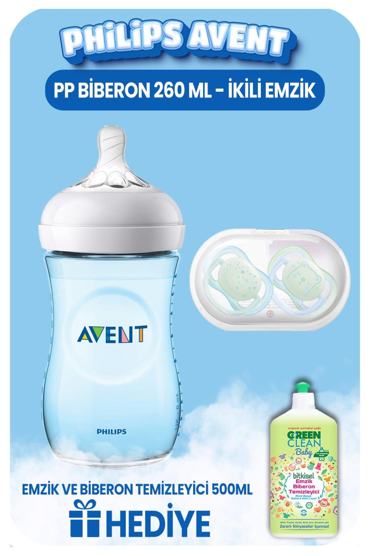 Pp Biberon 260 ml ve 2' Li Emzik, Temizleyicisi Hediye