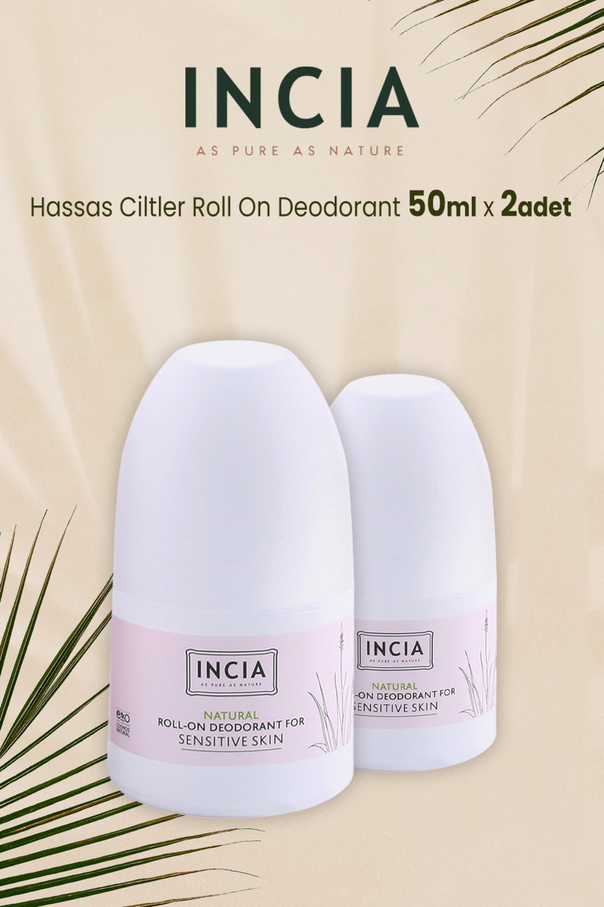 %100 Doğal Roll On Deodorant Hassas Ciltler İçin Ter Kokusu Önleyici Lekesiz 50 ml X 2 Adet