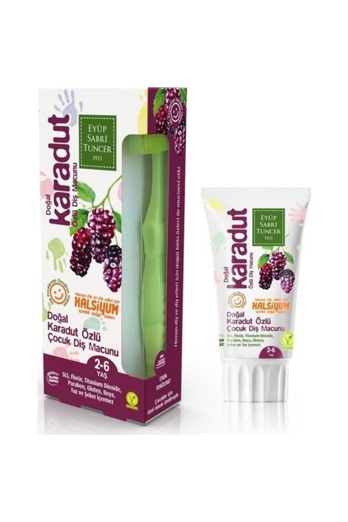 Doğal Karadut Özlü 2 - 6 Yaş Diş Macunu 60 ml + Diş Fırçası Hediyeli