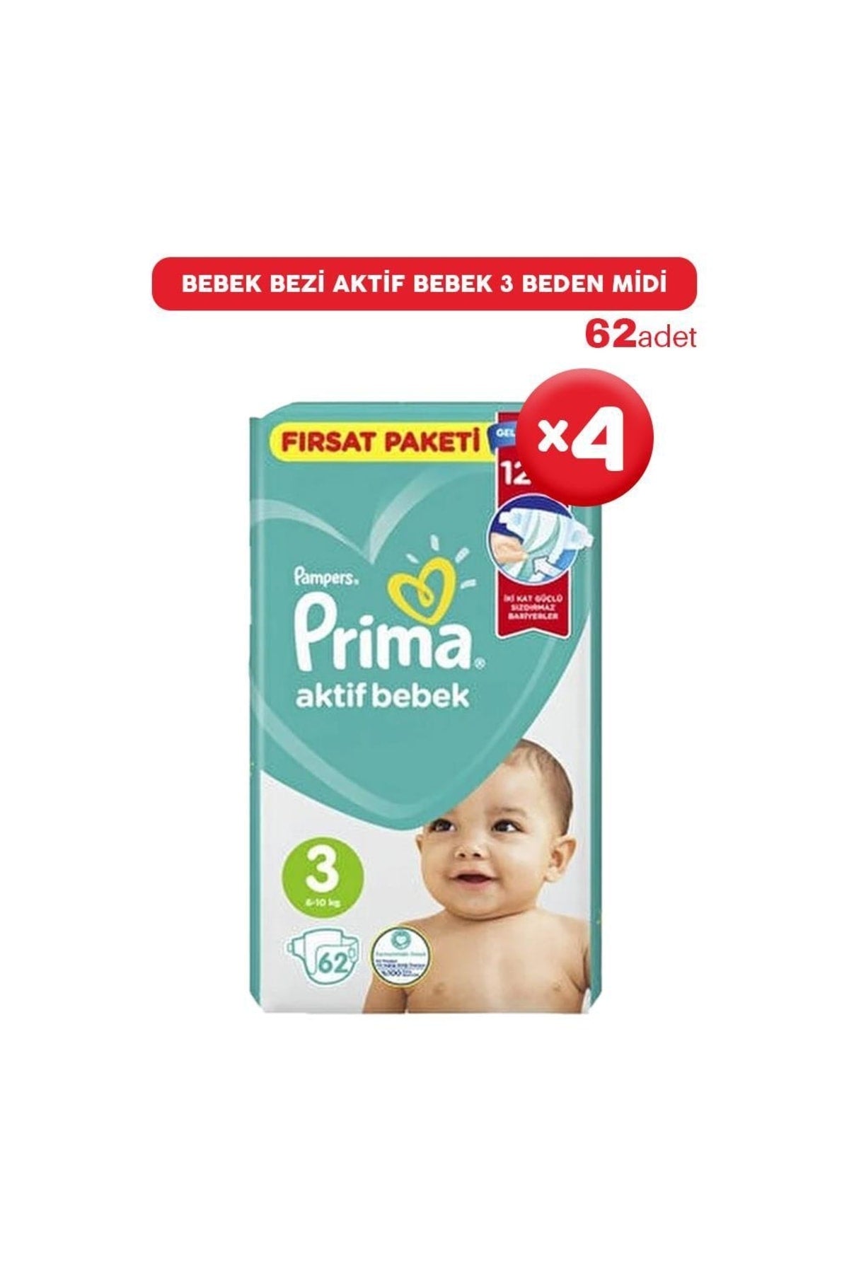 Aktif Bebek Fırsat Paketi Midi 3 No 62'li X 4