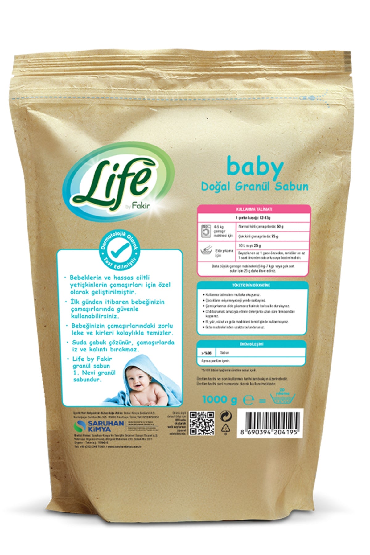 Life Bebek Doğal Granül Sabun 1000Gr %100 Bitkisel yağlardan üretilmiştir. 20 Yıkama