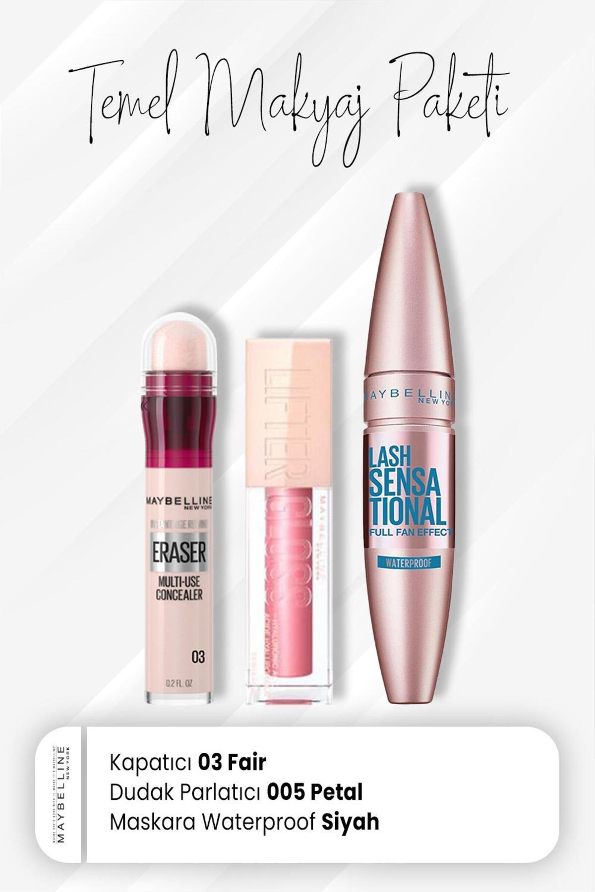 Eraser Kapatıcı 03, Waterproof Maskara Black ve Dudak Parlatıcısı 005 Petal