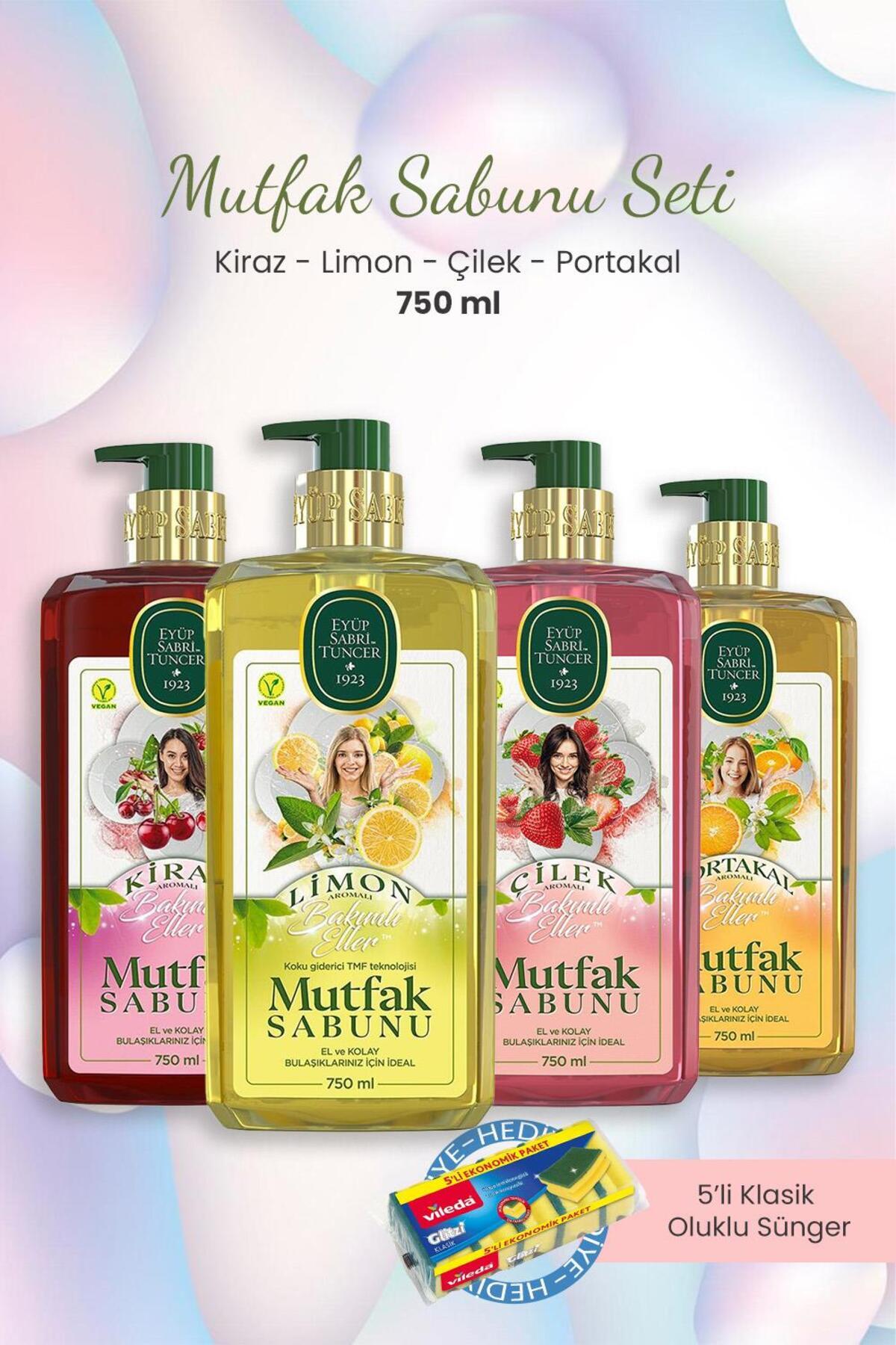 Çilek,Kiraz,Limon,Portakal Mutfak Sabunu 750 ml ve Oluklu Sünger