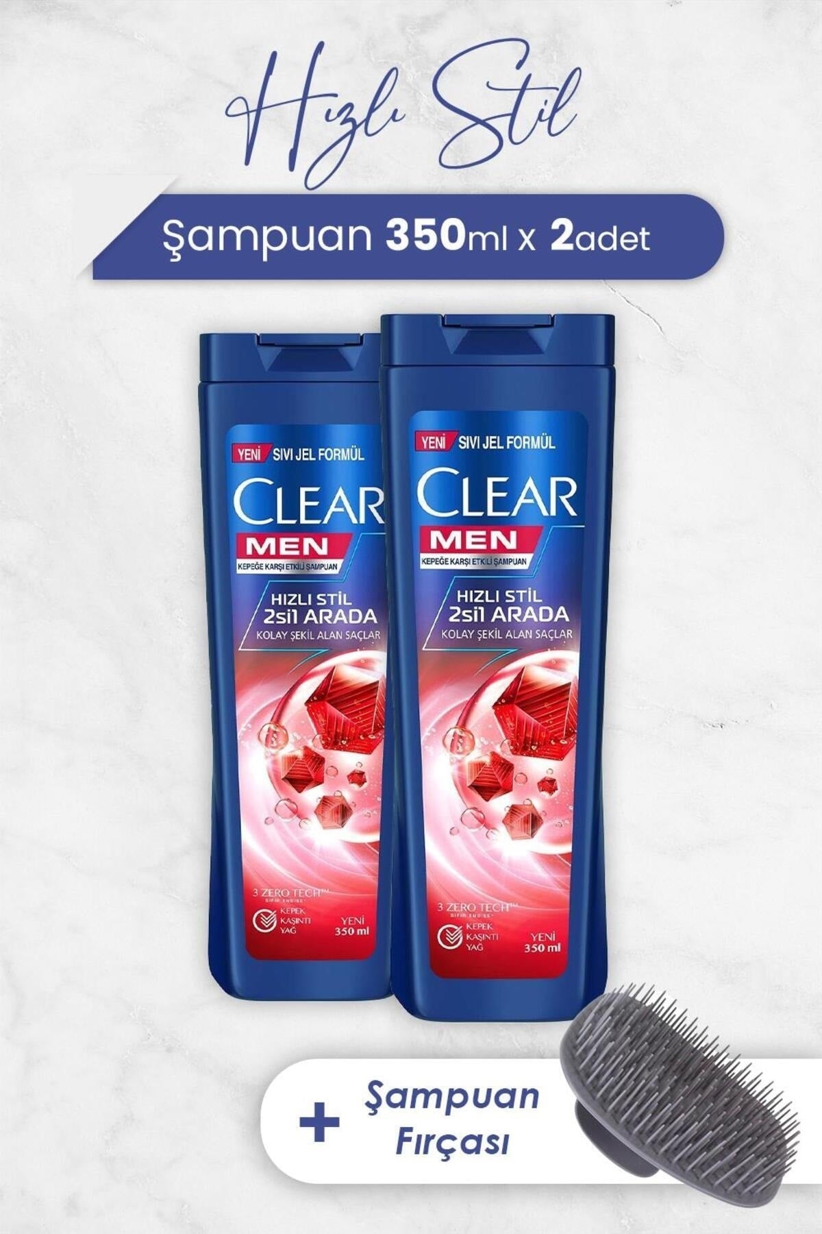 Men Şampuan Hızlı Stil 2'si 1 Arada 350 ml x 2 Adet ve Şampuan Fırçası