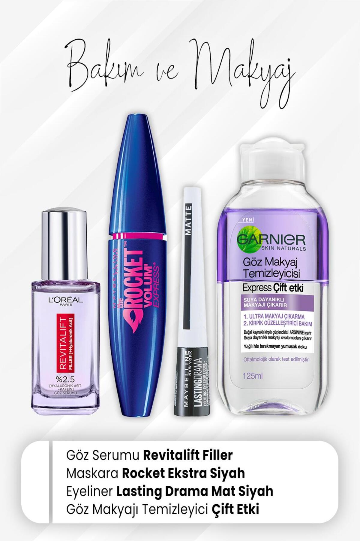 Loreal Paris Göz Serumu 20 ml, Rocket Volum Ekstra Siyah, Drama Mat Eyeliner ve Express Çift Etki 12