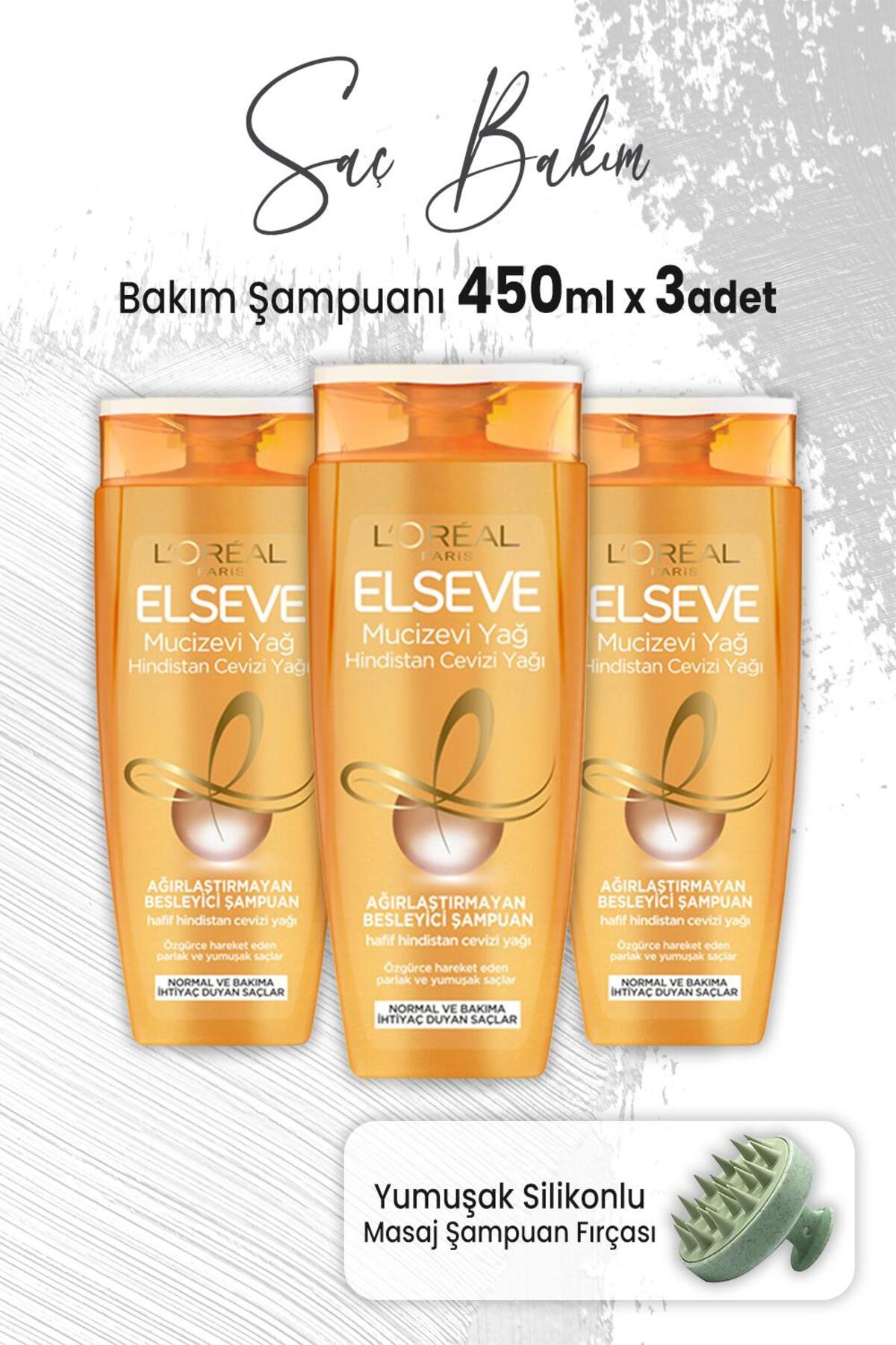 Mucizevi Hindistan Cevizi Ağırlaştırmayan Şampuan 450 ml x 3 Adet ve Masaj Şampuan Fırçası Ye