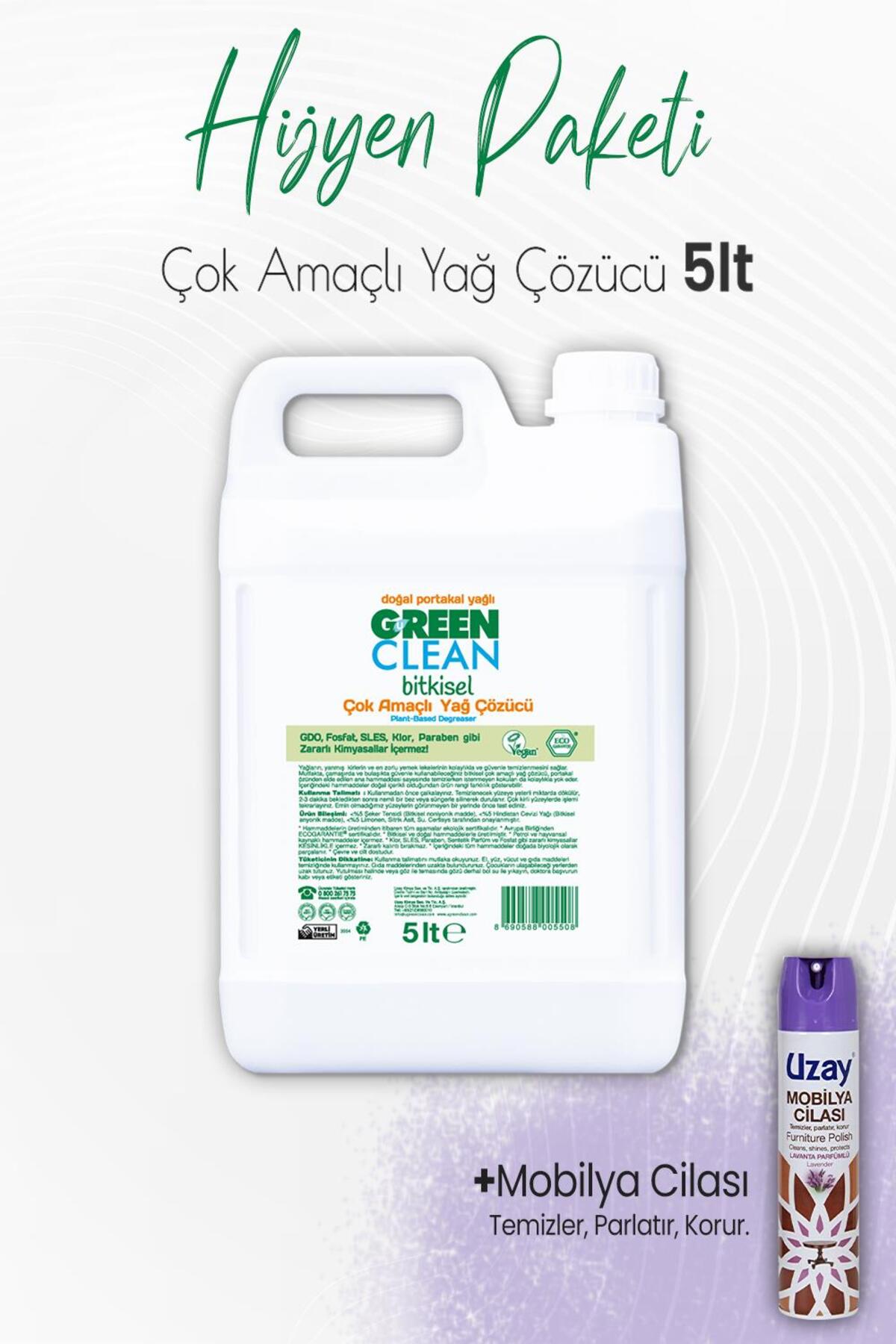 Bitkisel Çok Amaçlı Yağ Çözücü Portakal Yağlı 5 Lt Ve Mobilya Cilası Lavanta 300 ml