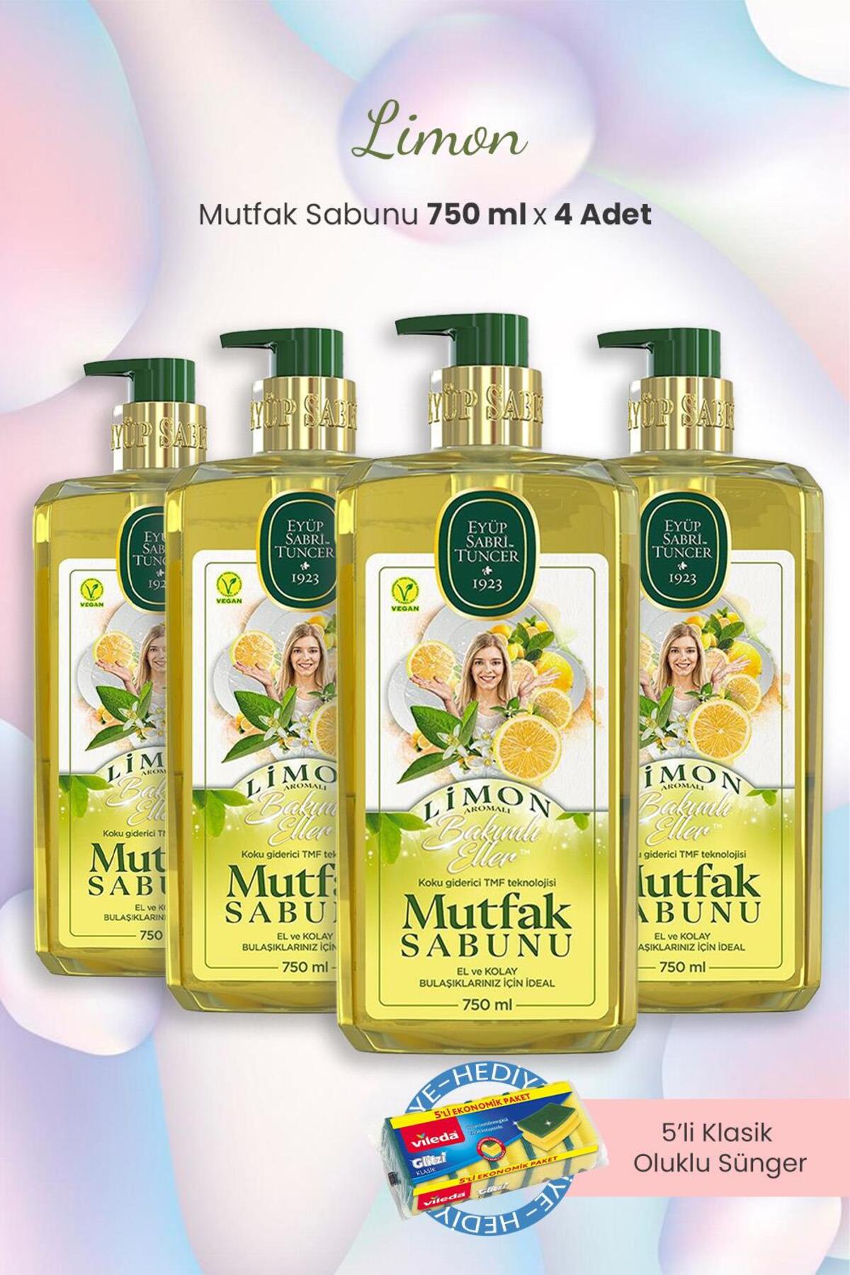 4'lü Limon Mutfak Sabunu 750 ml ve Oluklu Sünger