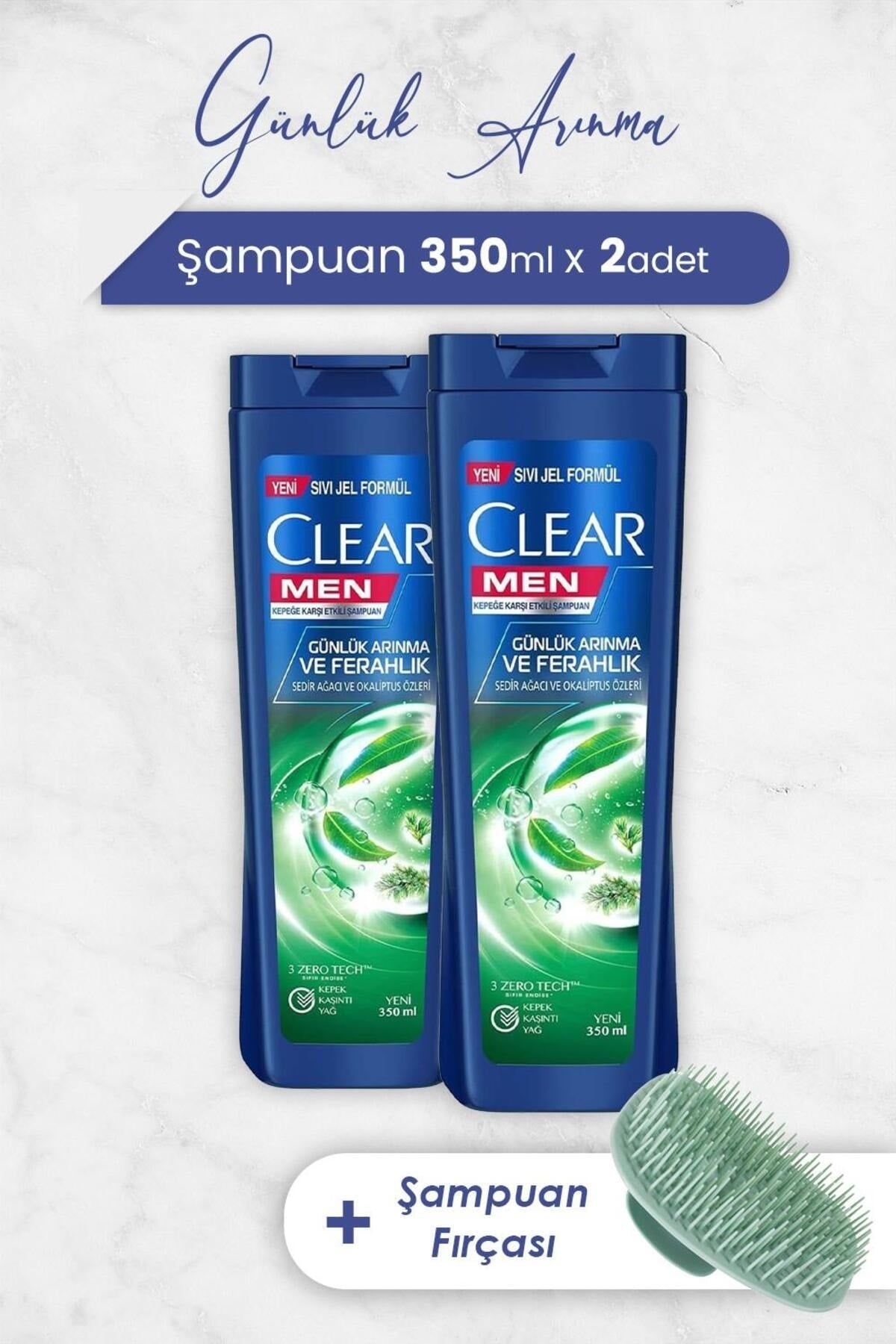 Men Şampuan Günlük Arınma ve Ferahlık 350 ml x 2 Adet ve Şampuan Fırçası