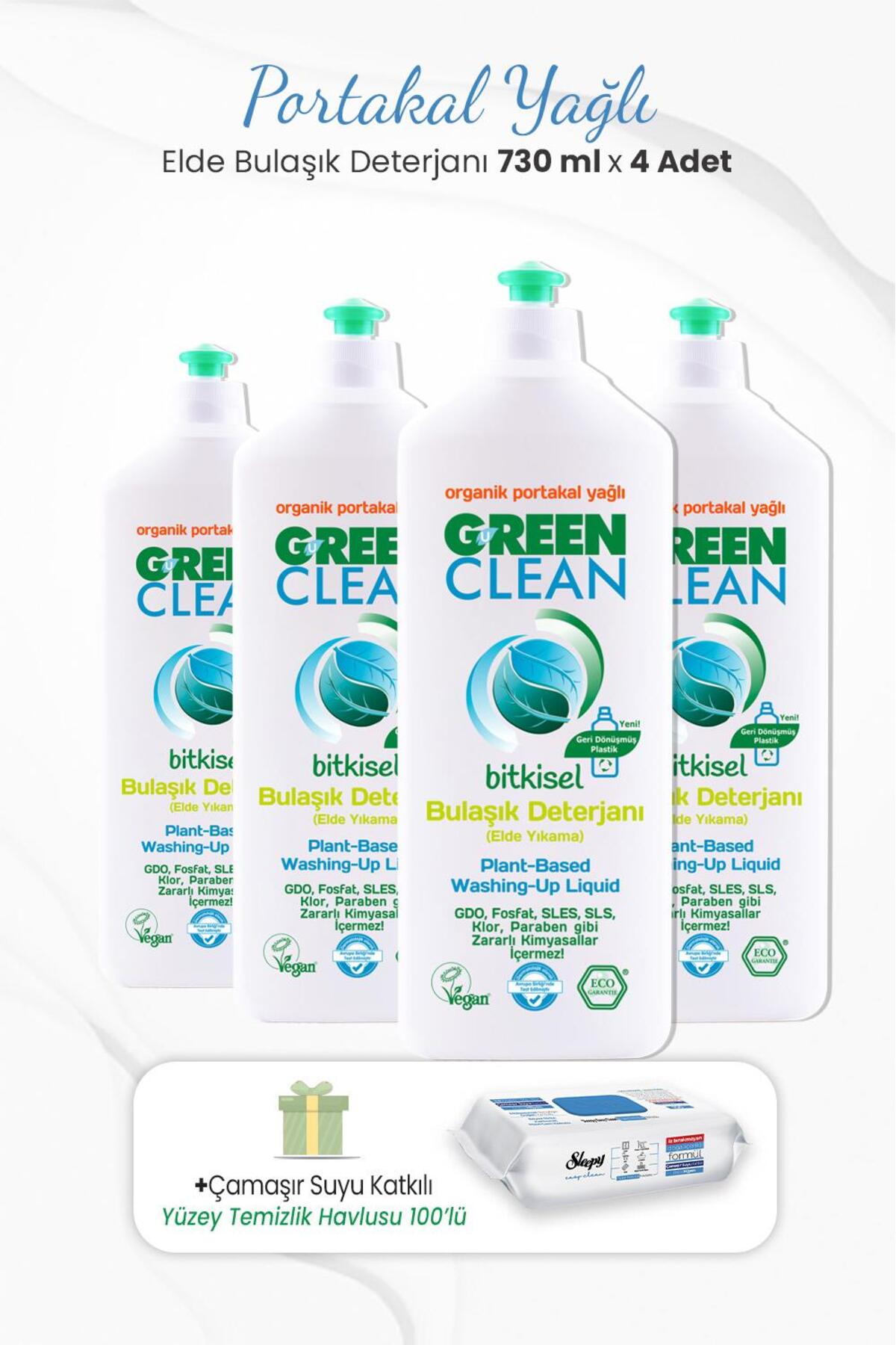 730 ml Bitkisel Elde Bulaşık Deterjanı x 4 Adet ve Çamaşır Sulu Temizlik Havlusu