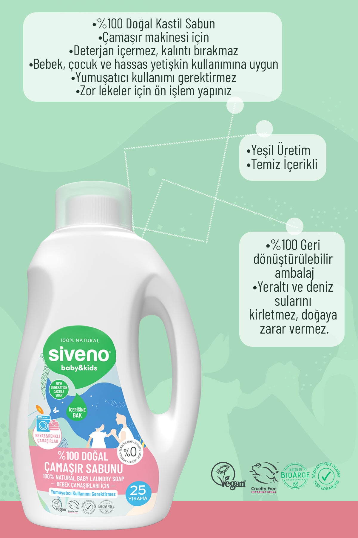 %100 Doğal Bebek Çamaşır Sabunu Kendinden Yumuşatıcılı Bitkisel Deterjan Konsantre Vegan 750 ml