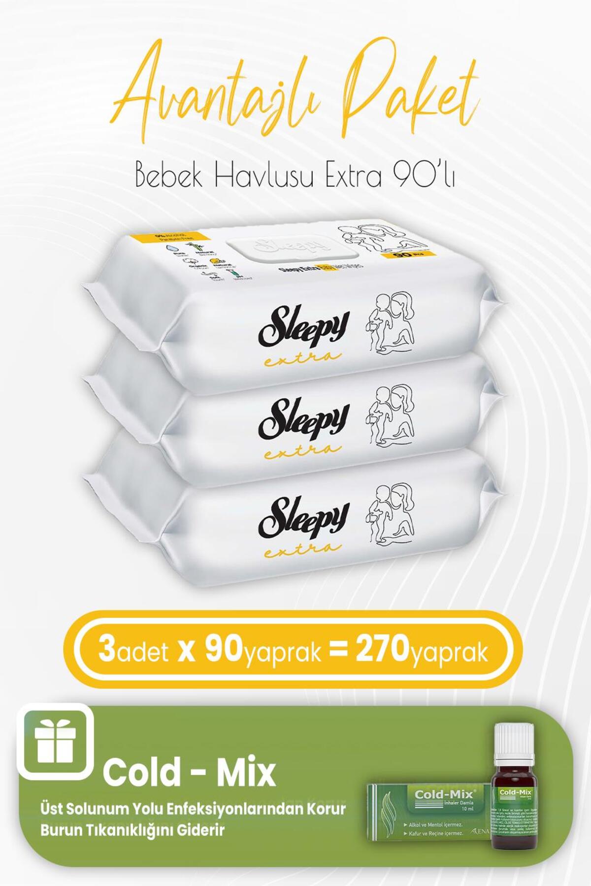 Extra Islak Bebek Havlusu 90 Adet x 3 Adet ve Cold-Mix 10 ml (Yeşil)