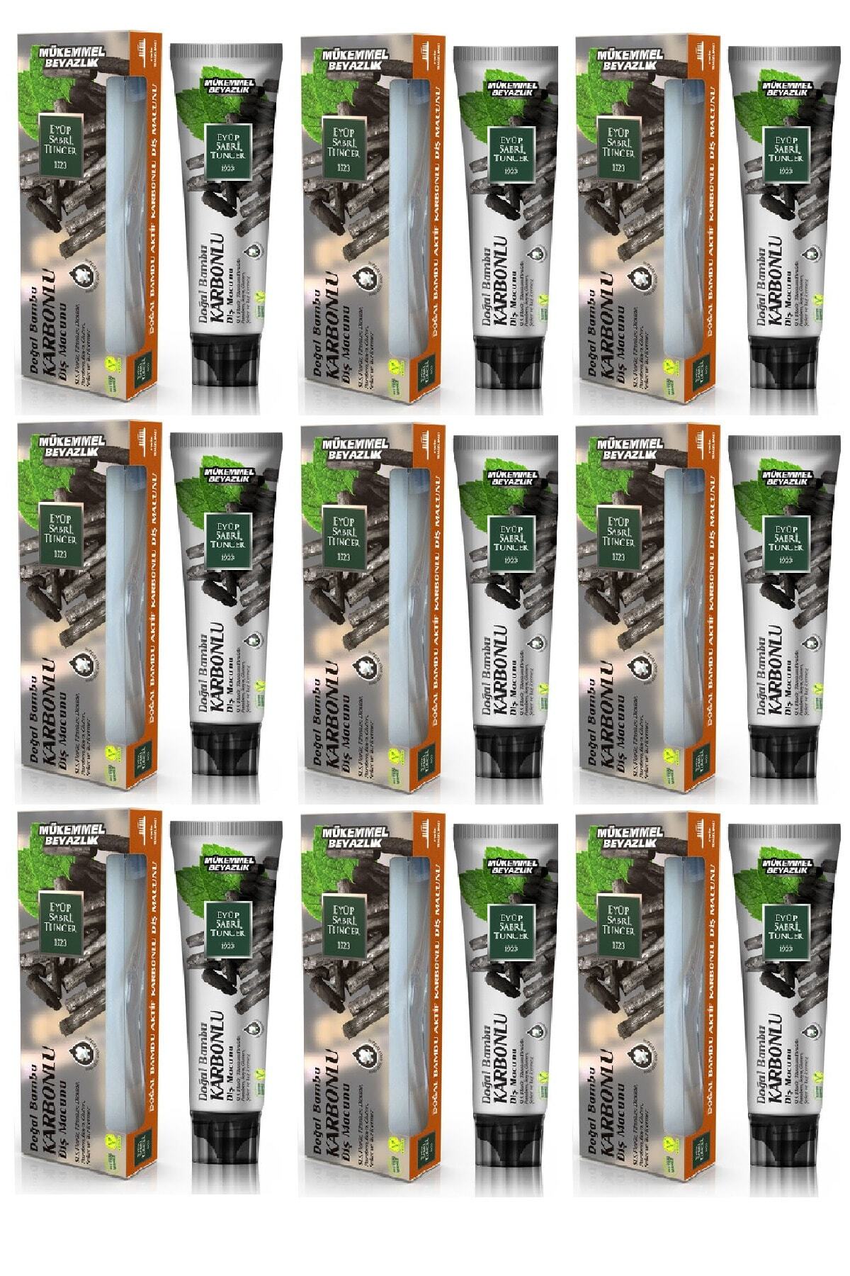 Doğal Aktif Bambu Karbonlu Diş Macunu 75 ml + Diş Fırçası Hediyeli x 9 Adet