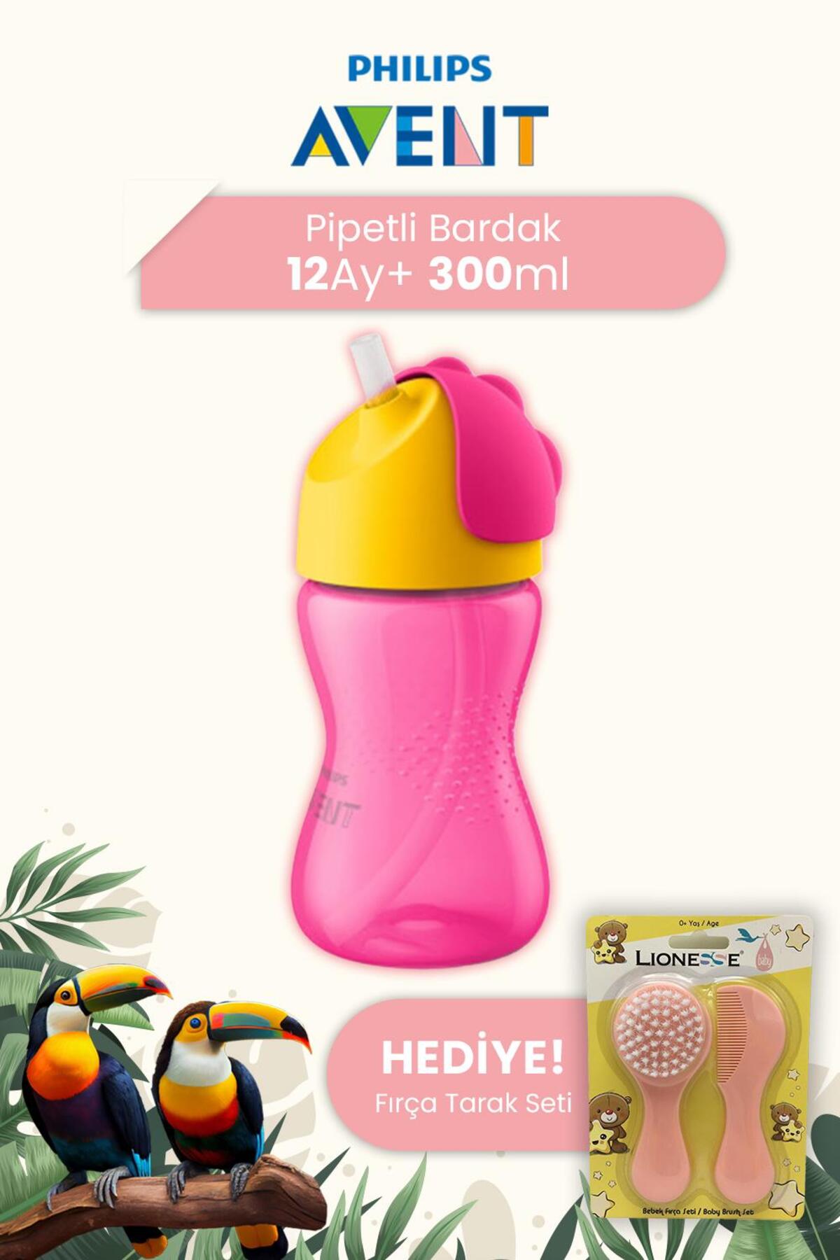 Desenli Pipetli Bardak 300 Ml Kız 12m+ Hediyeli