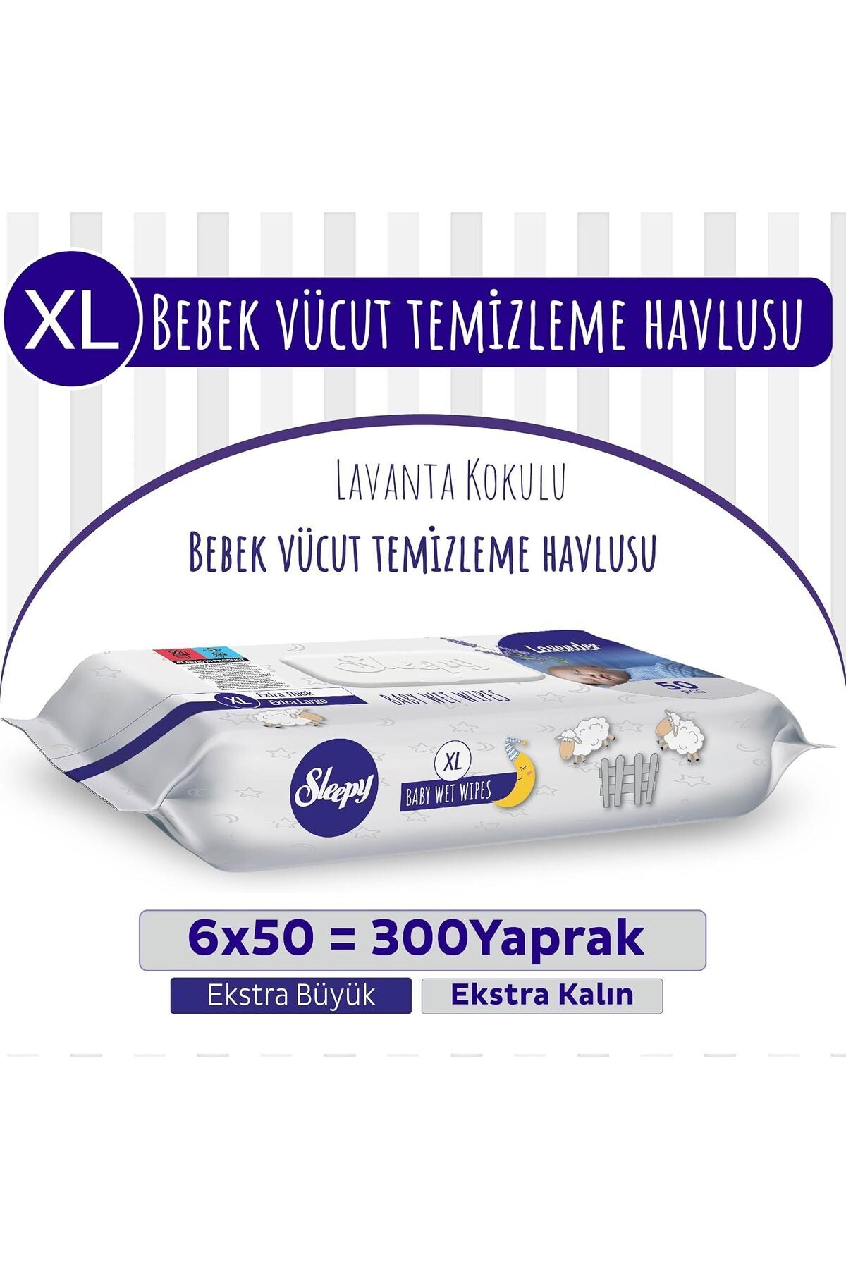 XL Lavanta Kokulu Bebek Vücut Temizleme Havlusu 50 Yaprak