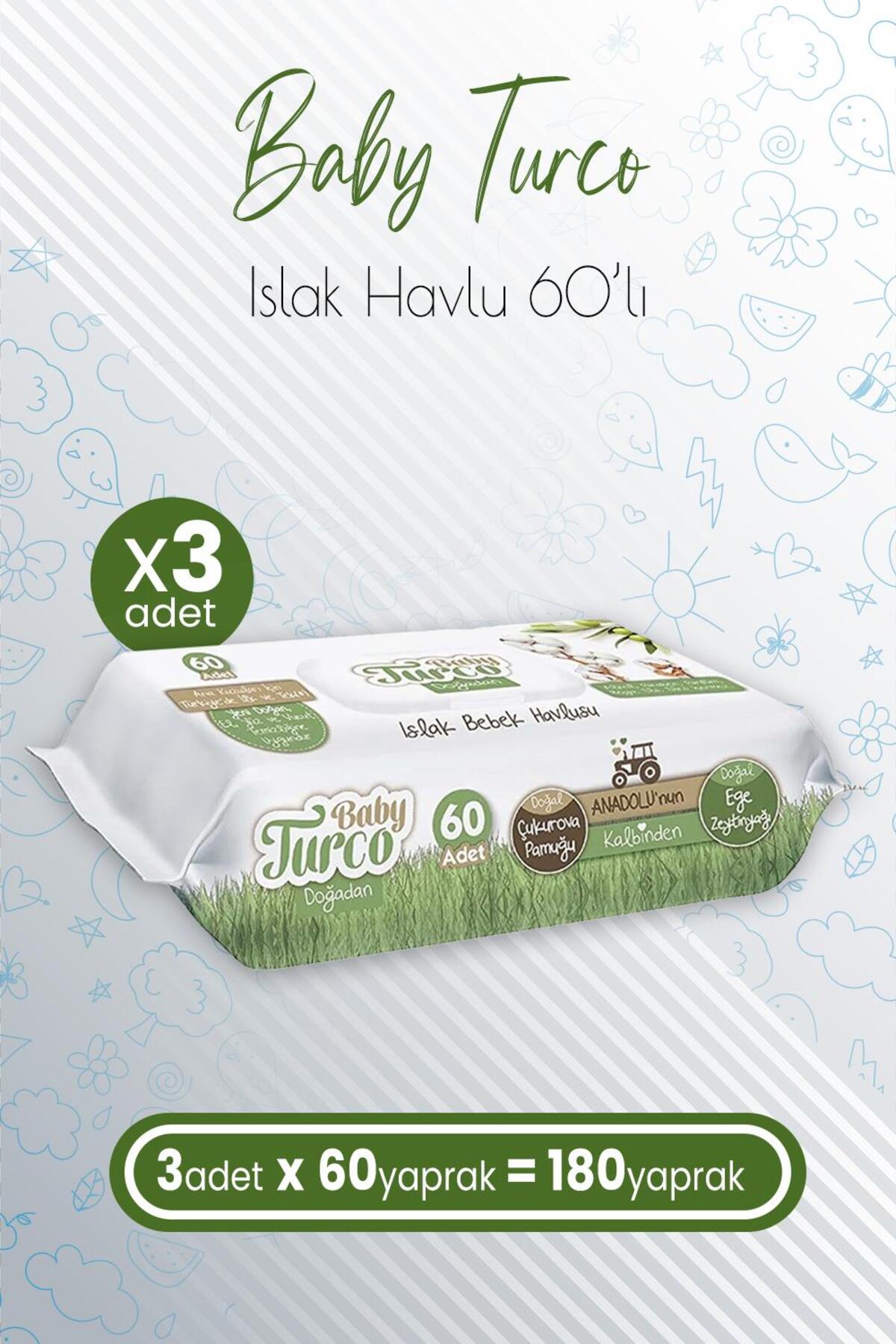 Doğadan Islak Bebek Havlusu Zeytinyağlı 60'lı x 3 Adet (180 Yaprak)