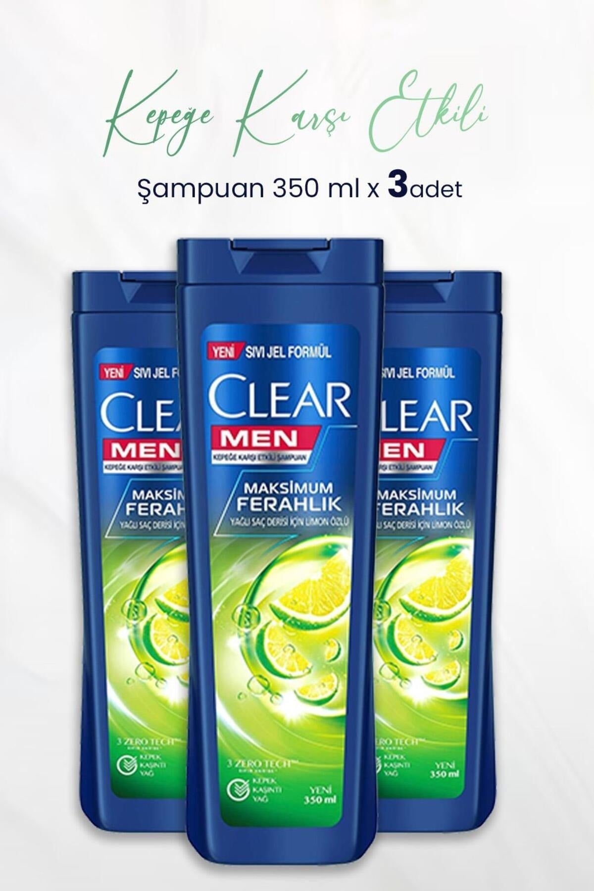 Men Kepeğe Karşı Etkili Şampuan Maksimum Ferahlık Limon Özlü 350 ML x 3 Adet
