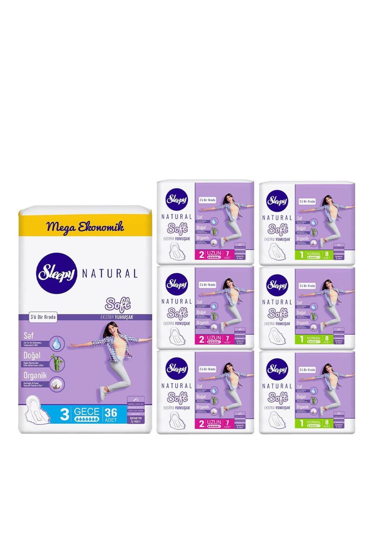 Natural Hijyenik Ped Uzun x 3, Normal x 3 ve Gece Paketi
