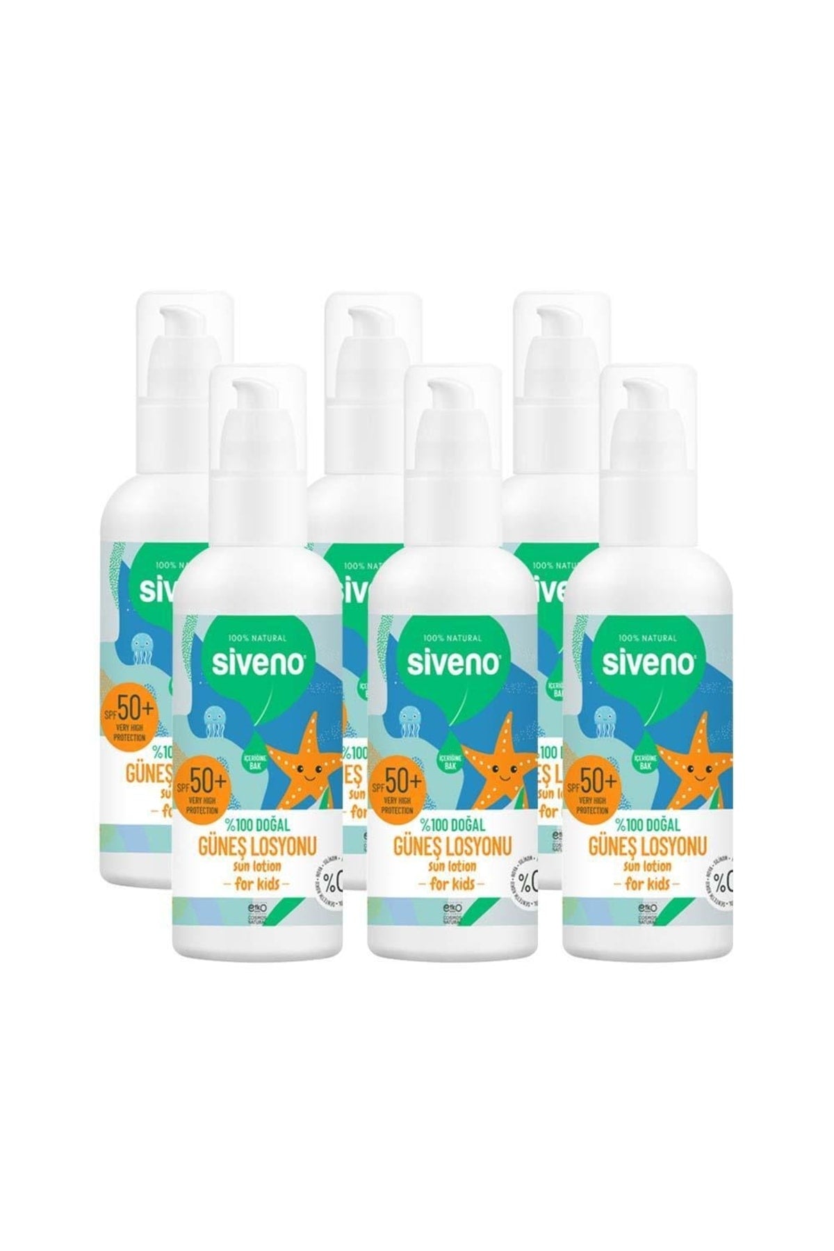 %100 Doğal Çocuk Güneş Losyonu Leke Karşıtı Antioksidan Nemlendirici Bitkisel UVA UVB SPF50 X 6 Adet