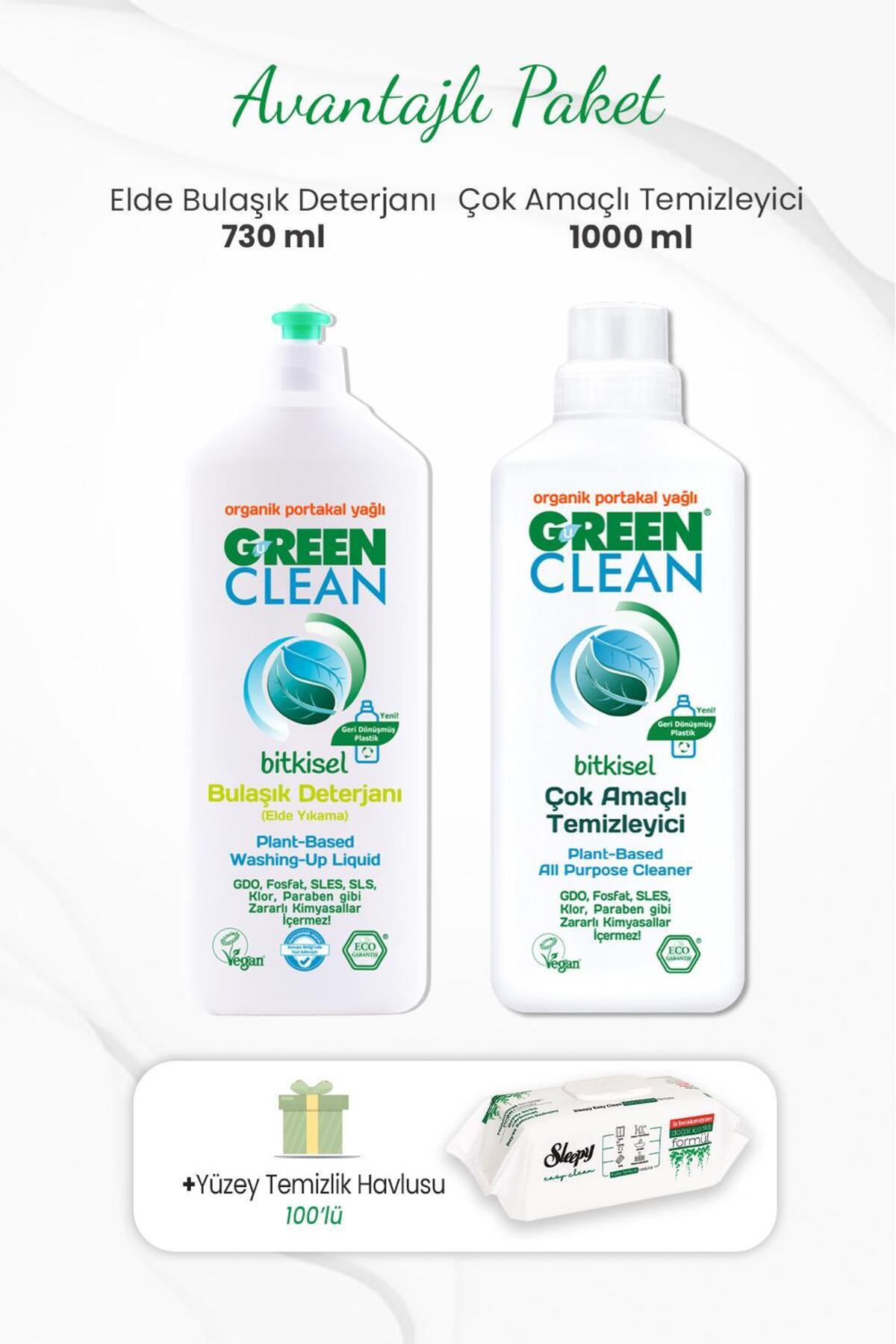 Çok Amaçlı Temizleyici 1000 ml, Elde Bulaşık Deterjanı 730 ml ve 100lü Temizlik Havlusu