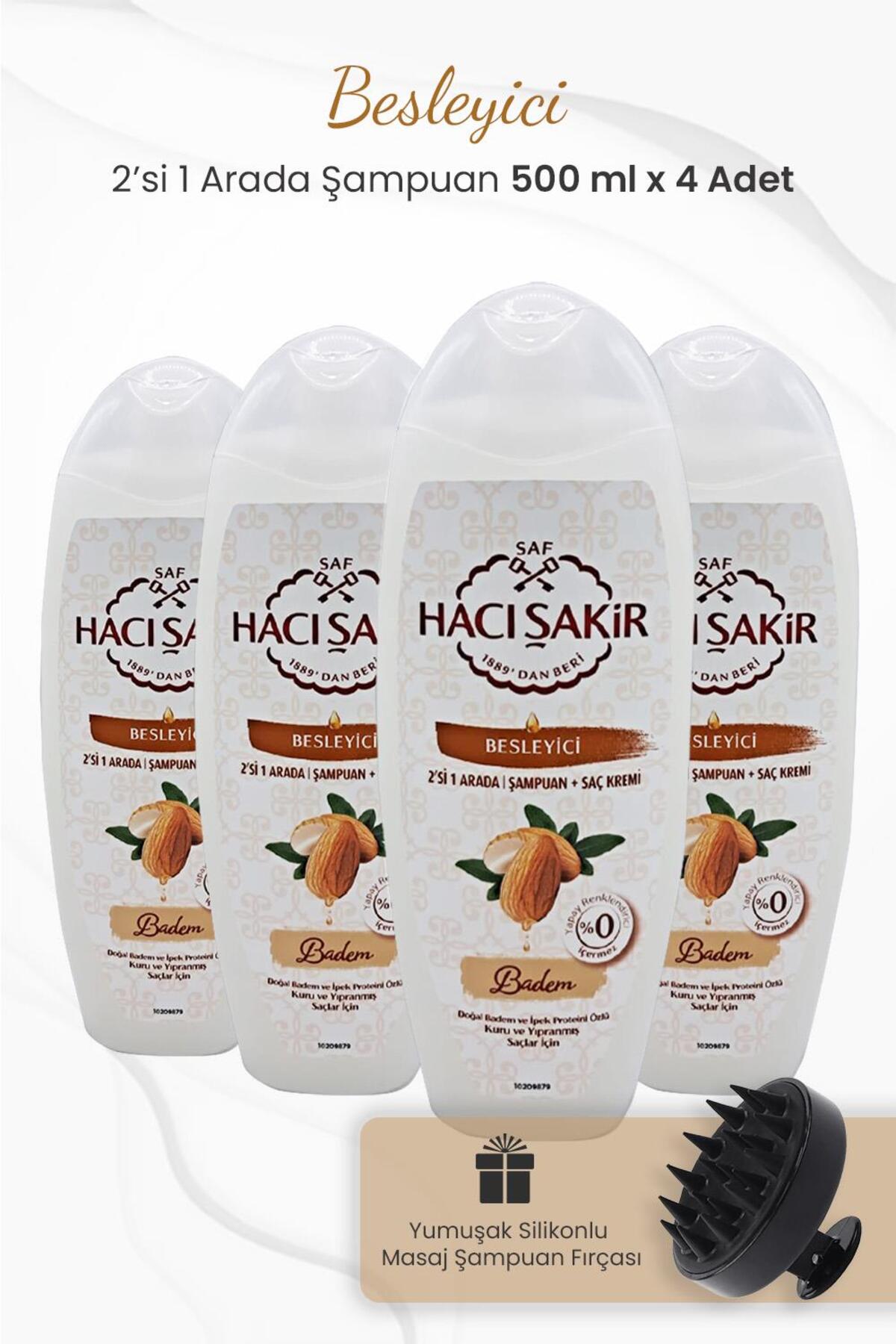 Badem 2si 1 Arada Şampuan 500 ml x 4 Adet ve Şampuan Fırçası Siyah