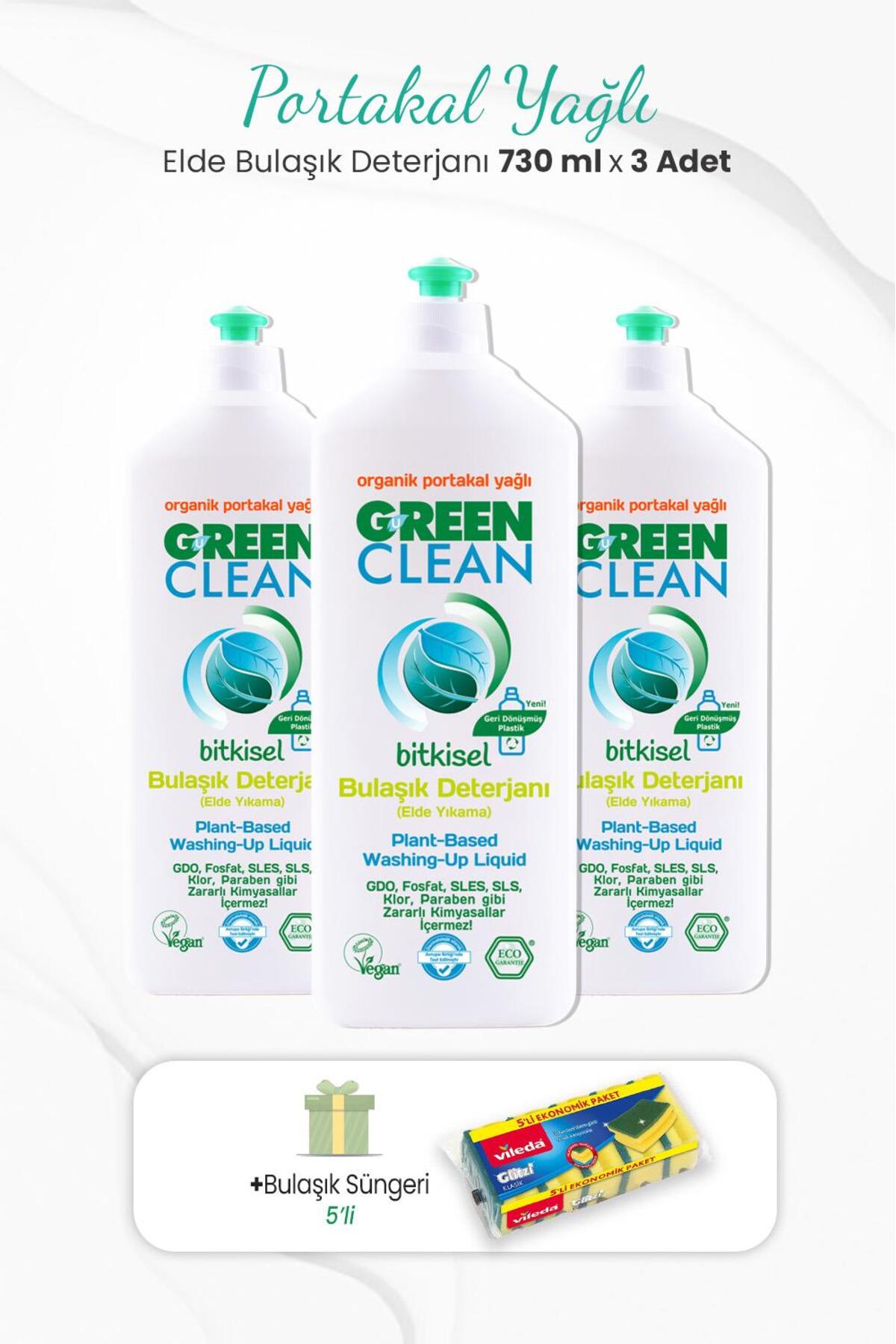 3'lü Elde Bulaşık Deterjanı Portakal Yağlı 730 ml ve Bulaşık Süngeri