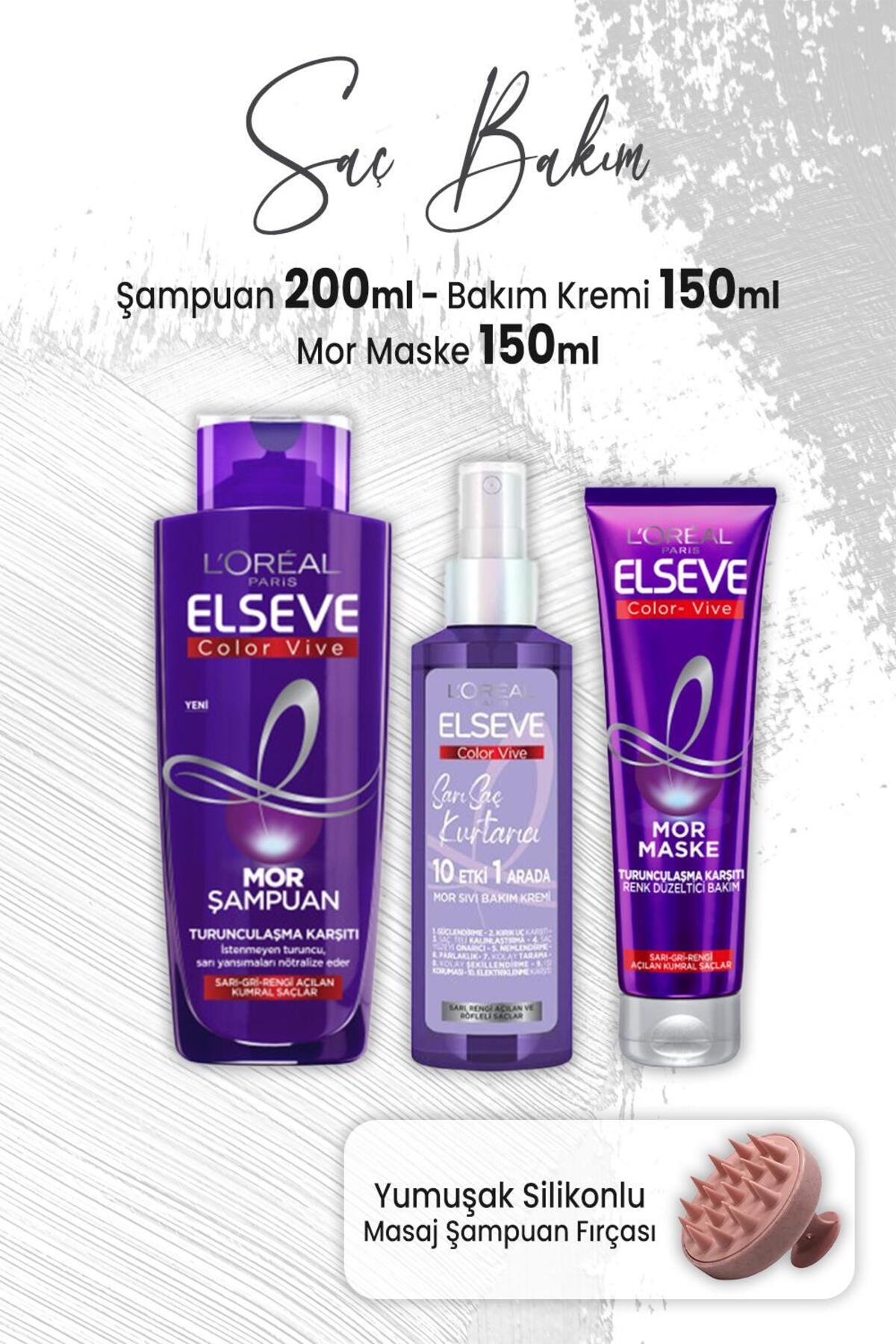 Color Vive Mor Şampuan 200 ml, Maske 150 ml, Sıvı Bakım Kremi 150 ml ve Masaj Şampuan Fırçası