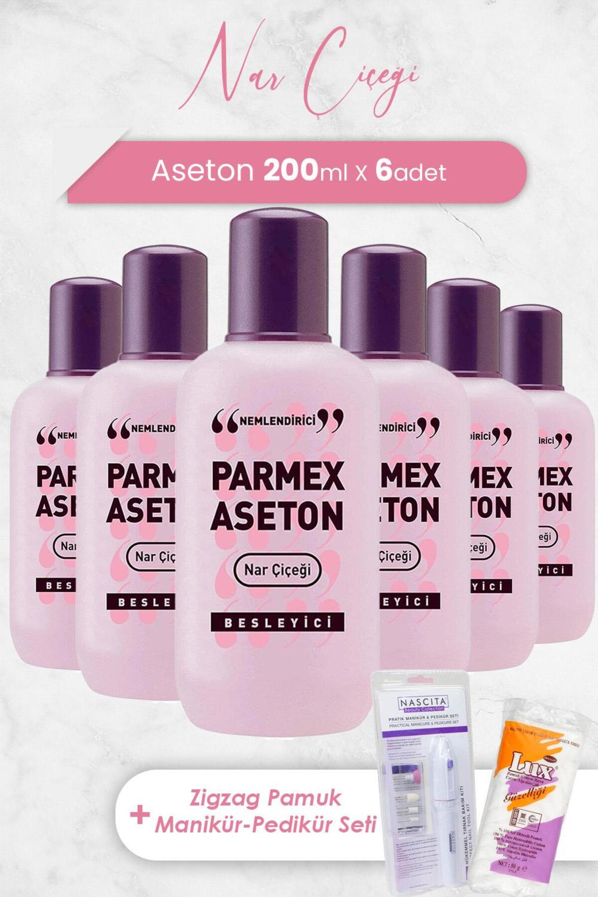 Pembe Nar Çiçeği Aseton 200 ml, Pratik Manikür & Pedikür Seti ve Zigzag Pamuk 100 gr