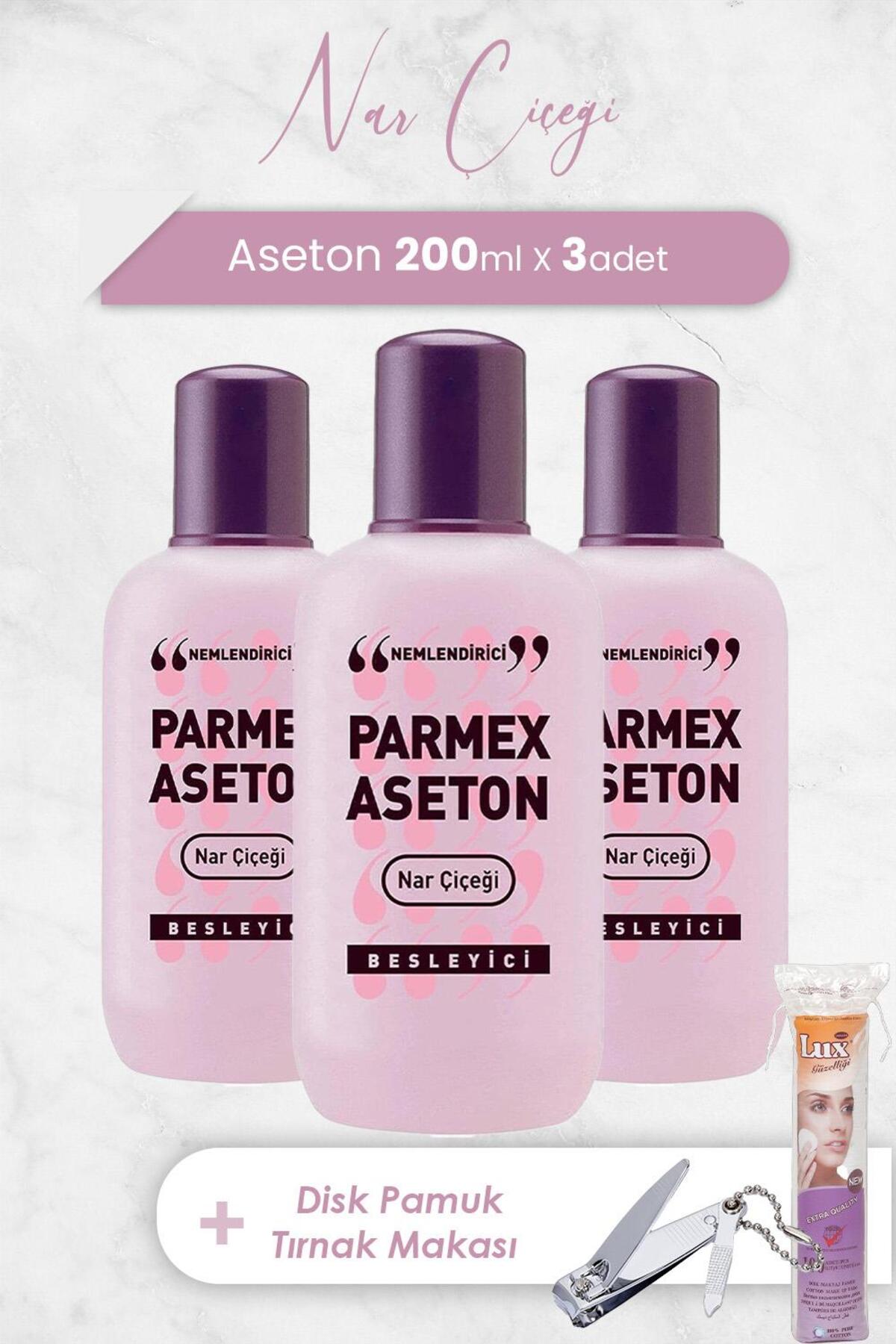 Pembe Nar Çiçeği Aseton 200 ml, Oval Pamuk 40' lı ve Tırnak Makası