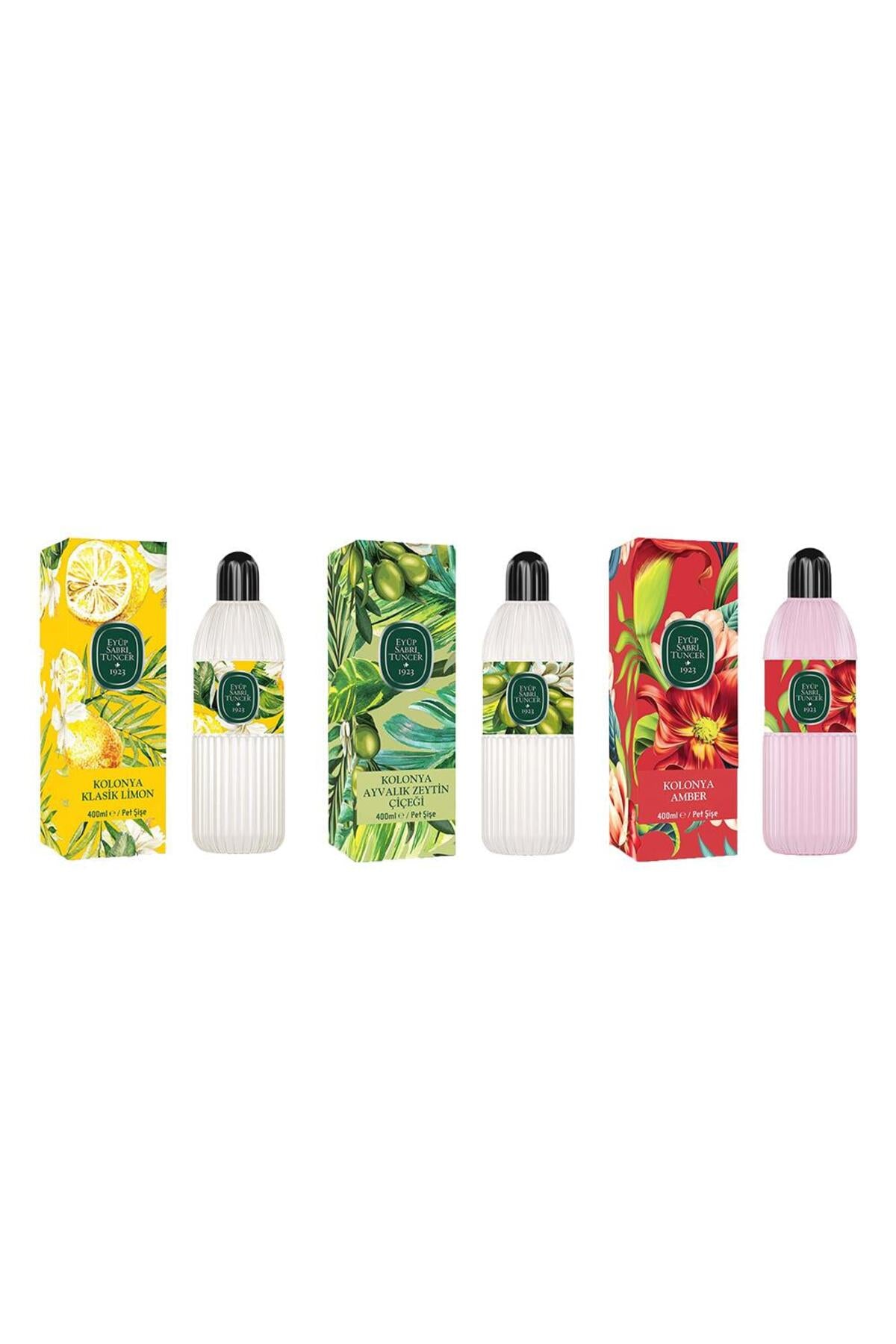 Kolonya Klasik Limon, Ayvalık Zeytin Çiçeği ve Amber Pet Şişe 400 ml