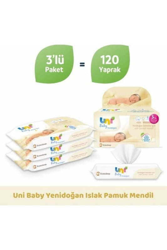 Yenidoğan Islak Pamuk Mendil 3'lü 40'lı