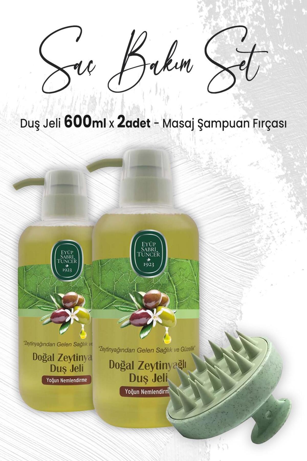 Zeytinyağlı Yağlı Duş Jeli 600 ml x 2 Adet ve Masaj Şampuan Fırçası Yeşil