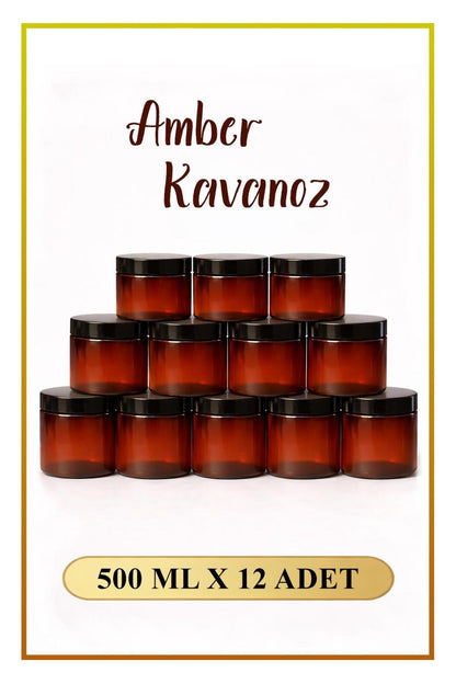 12 Adet - Amber Kavanoz 500 ML, Çok Amaçlı Saklama Kabı (Mutfak & Banyo)