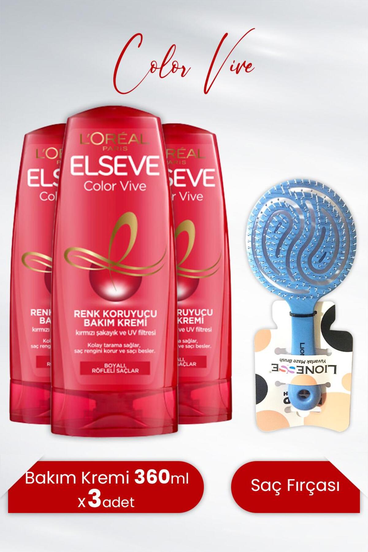 Color Vive Renk Koruyucu Bakım Kremi 360 ml x 3 Adet ve Tarko Saç Fırçası Yuvarlak Mavi